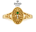 Julia Custom Designed Signet Ring with mined diamonds, lab emerald