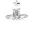 14 K White Gold with Lab Emerald Diamond Engagement Ring Only