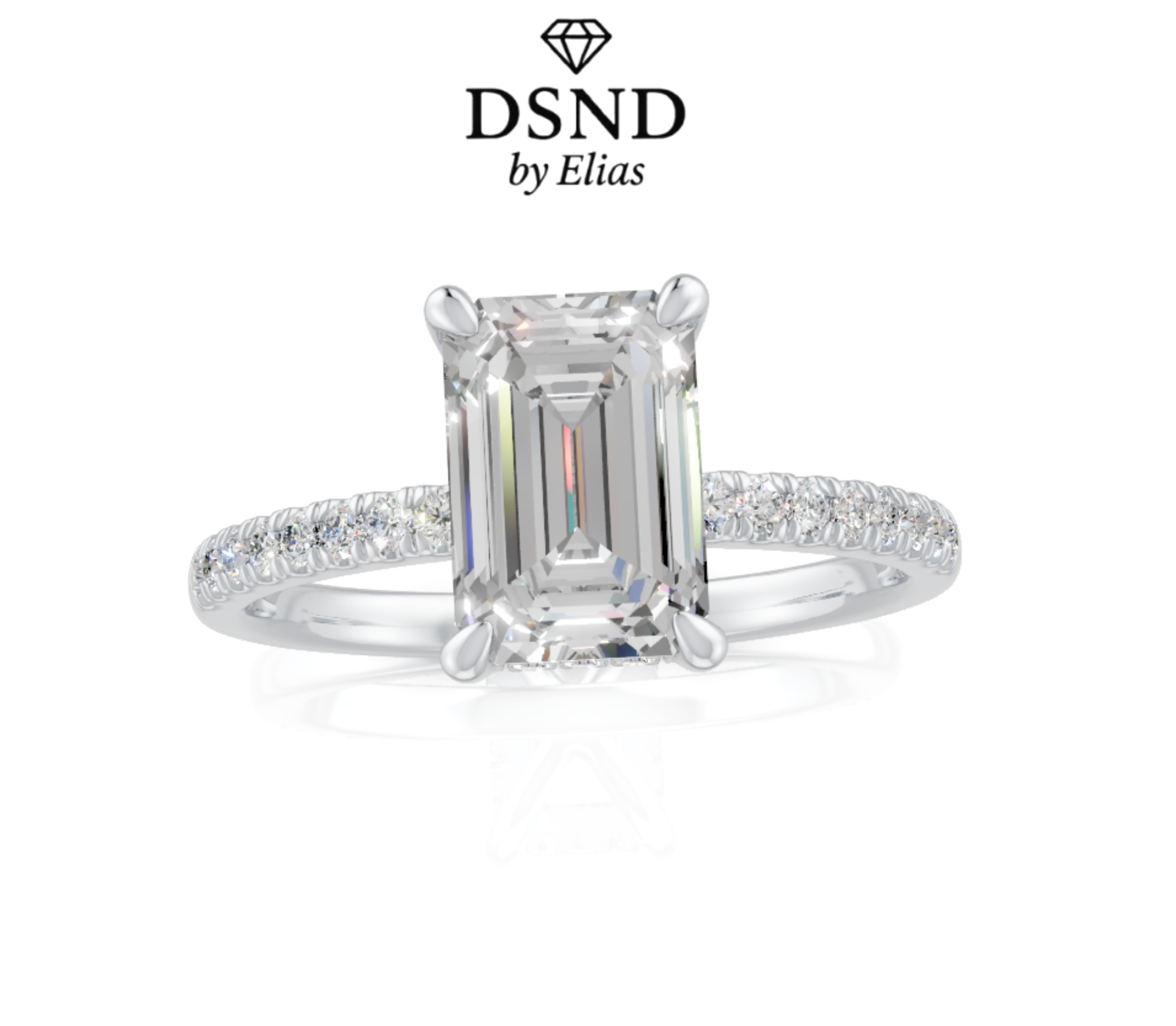 14 K White Gold with Lab Emerald Diamond Engagement Ring Only
