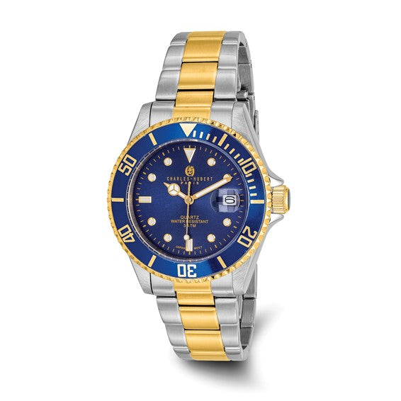 Charles Hubert Men's Two-Tone Stainless Steel Blue Dial Watch