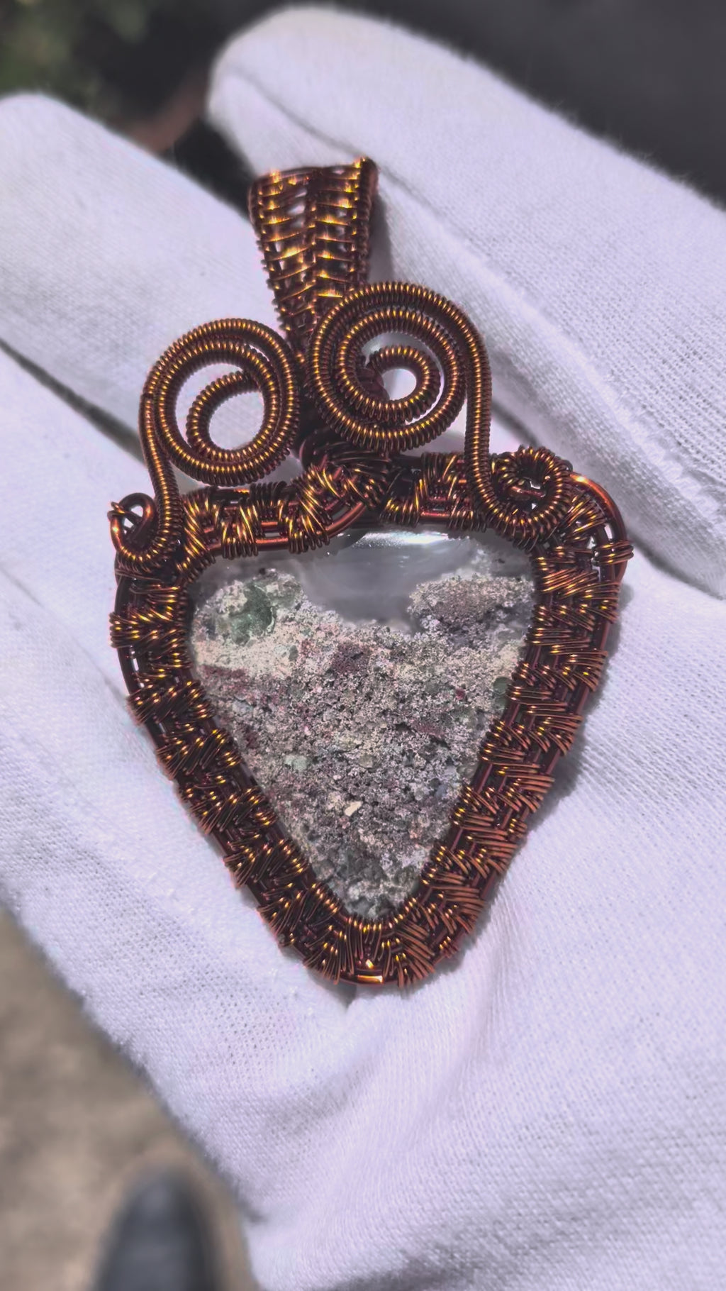 Wusah Designs Moss Agate Pendant in Pure Copper $125