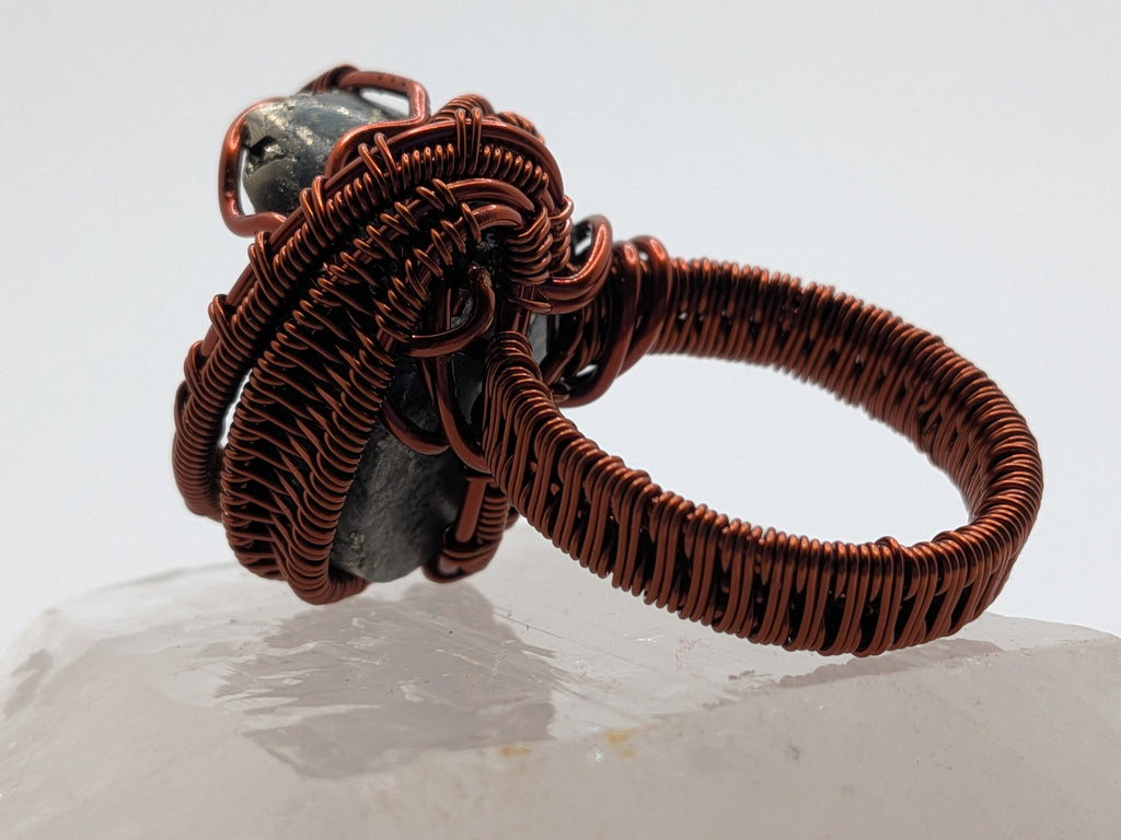Wusah Hand wrapped Copper Pyrite Statement Ring (2) $111