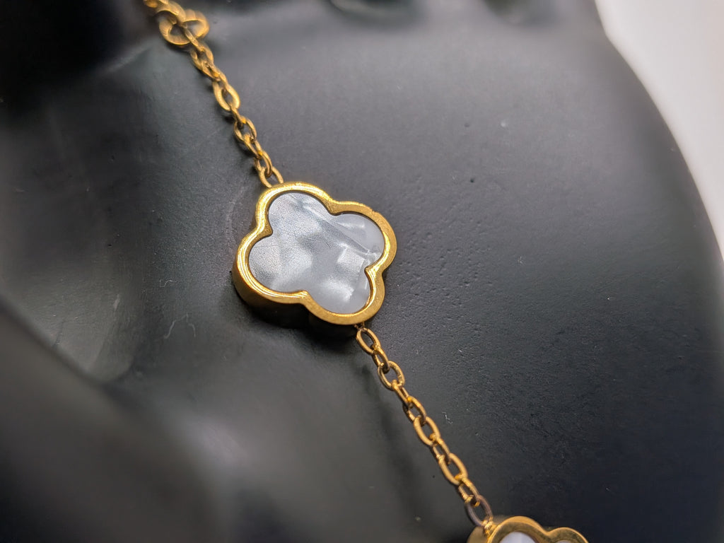 Clover Mother of Pearl Inspired Necklace Stainless Steel 18 KGP $45