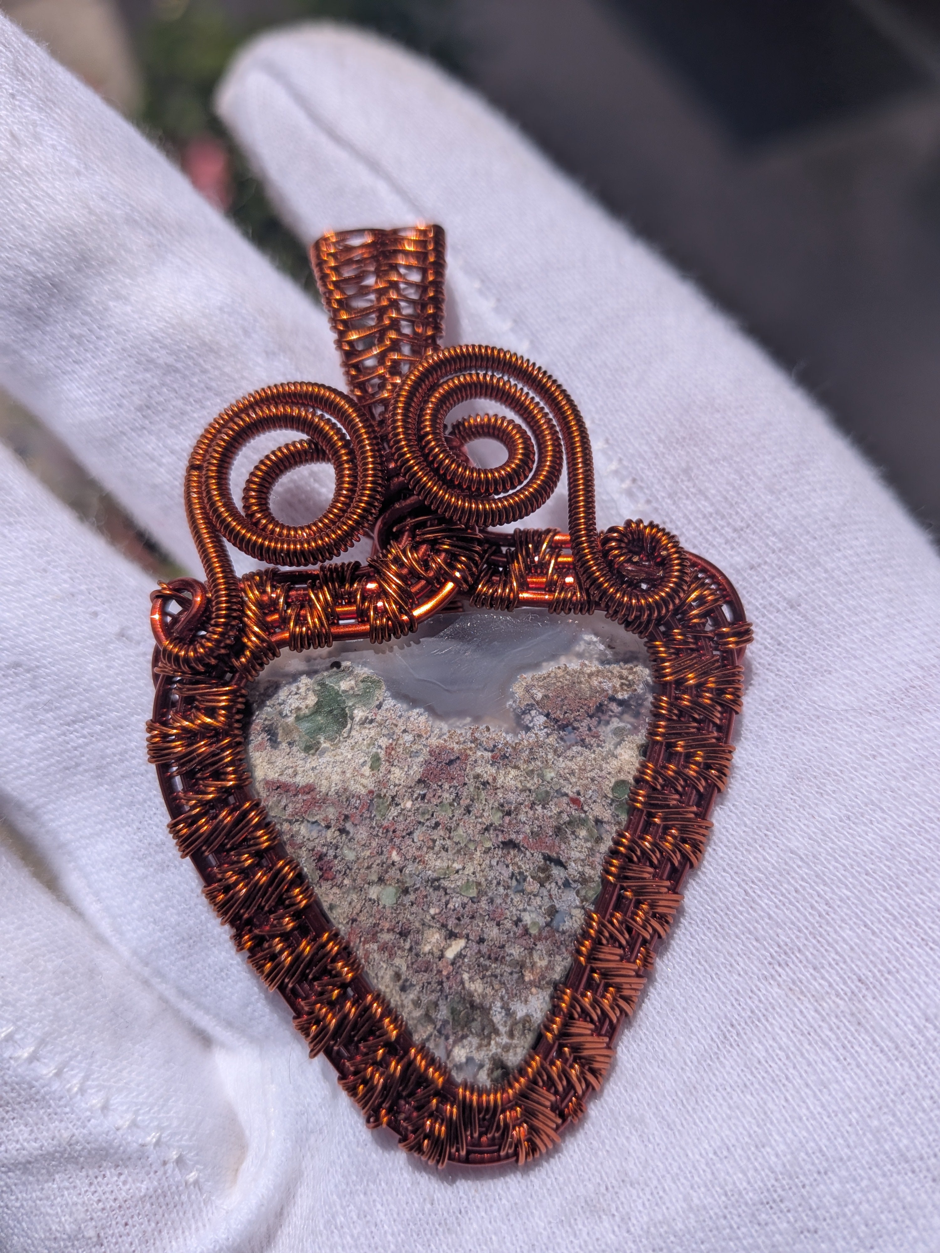 Wusah Designs Moss Agate Pendant in Pure Copper $125
