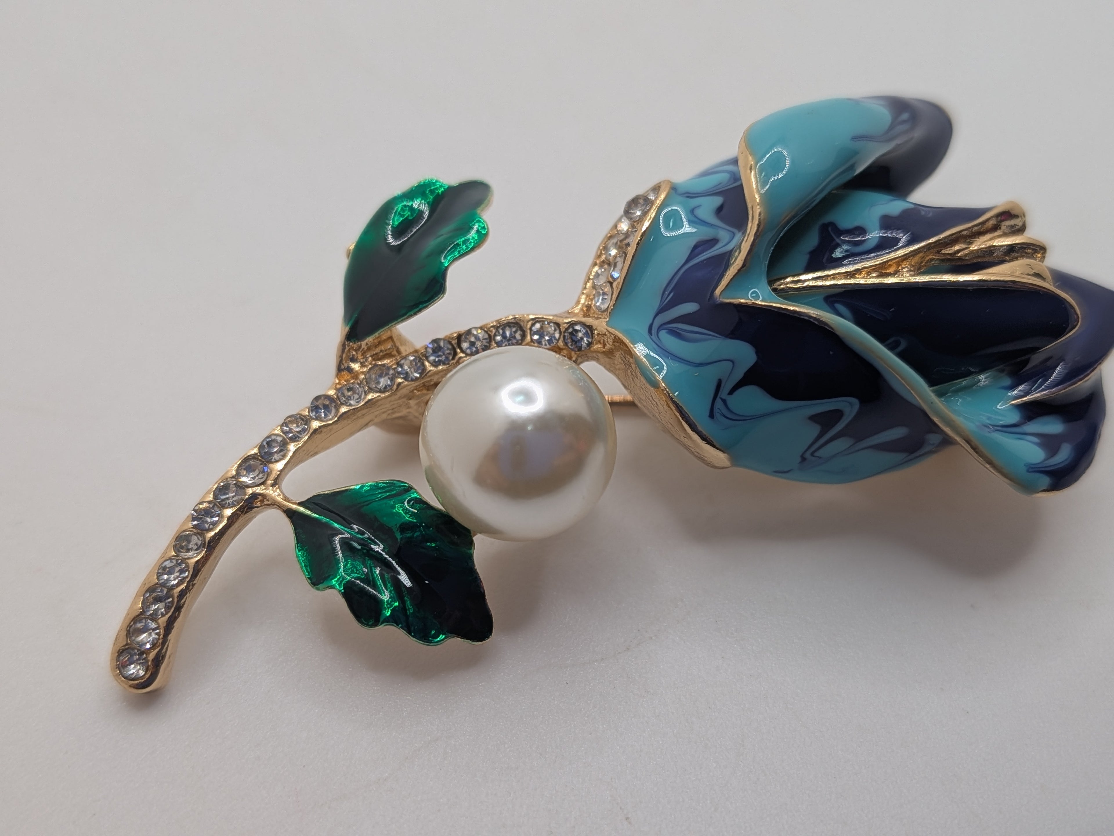 KULLI Atelier Blue Rose & Pearl Fashion Brooch — $25