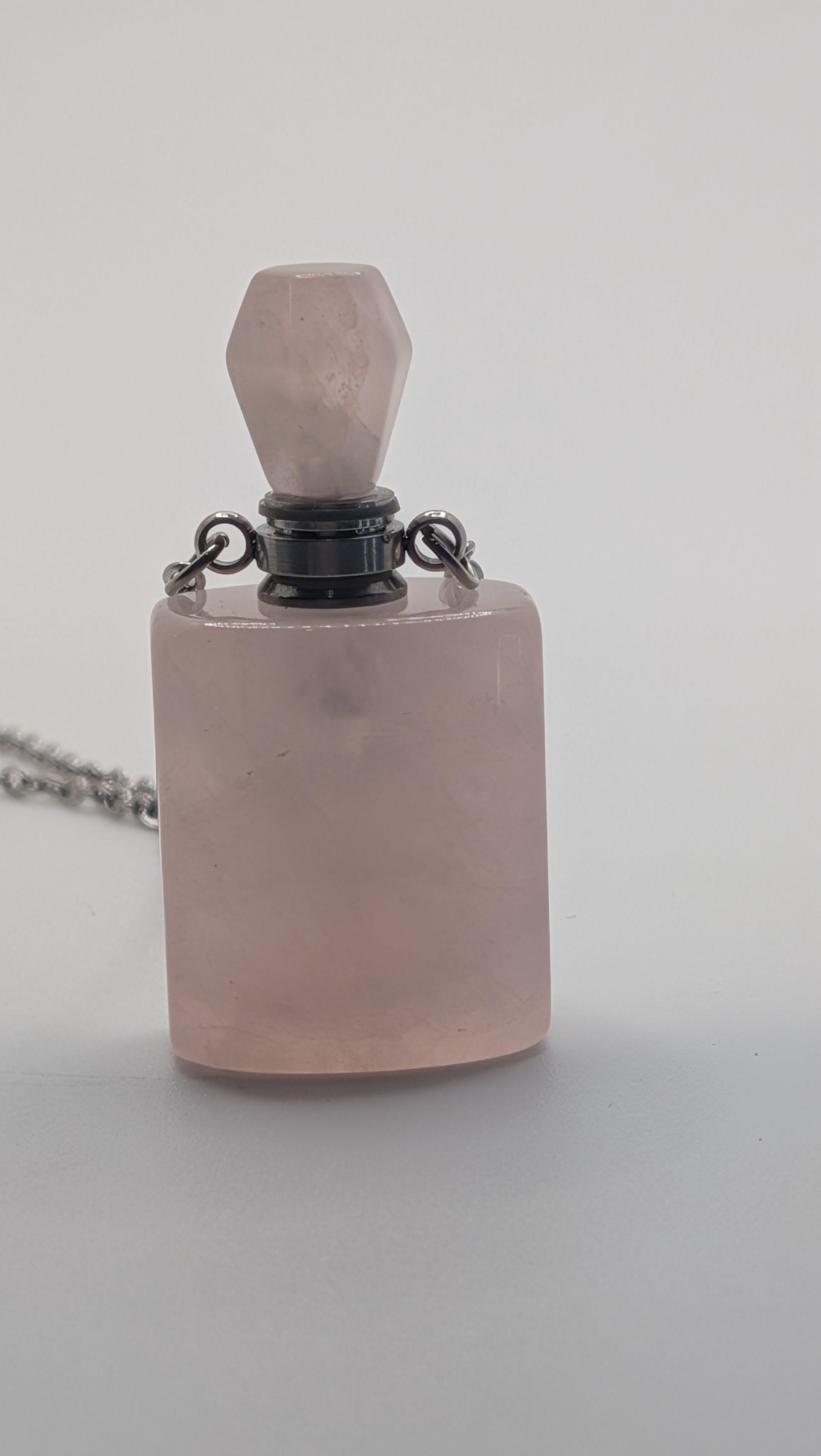 Pink Quartz Perfume Bottle Necklace