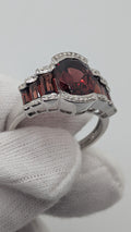 Sterling Silver Oval Garnet and Baguette Garnet Size 9