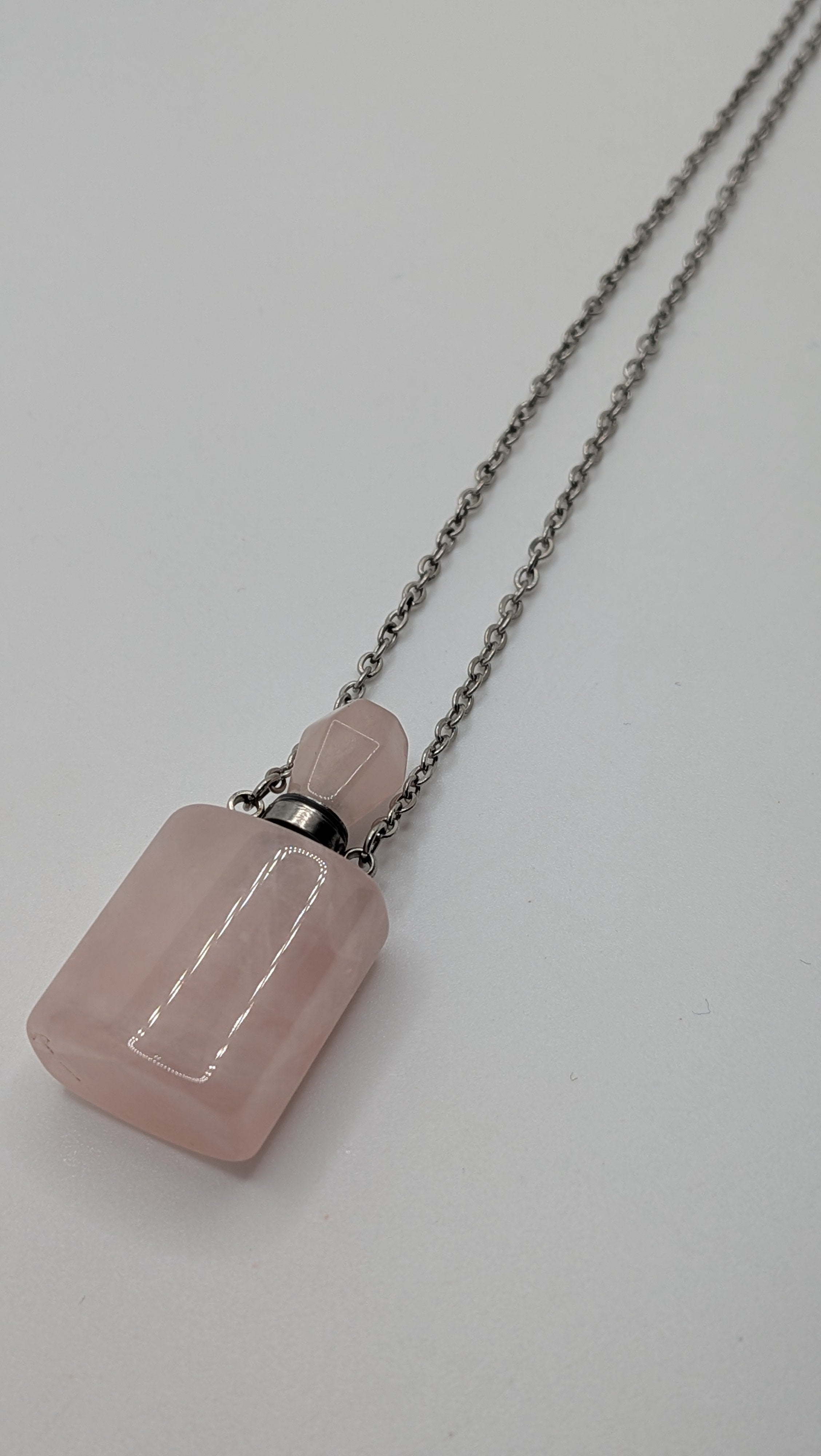 Pink Quartz Perfume Bottle Necklace