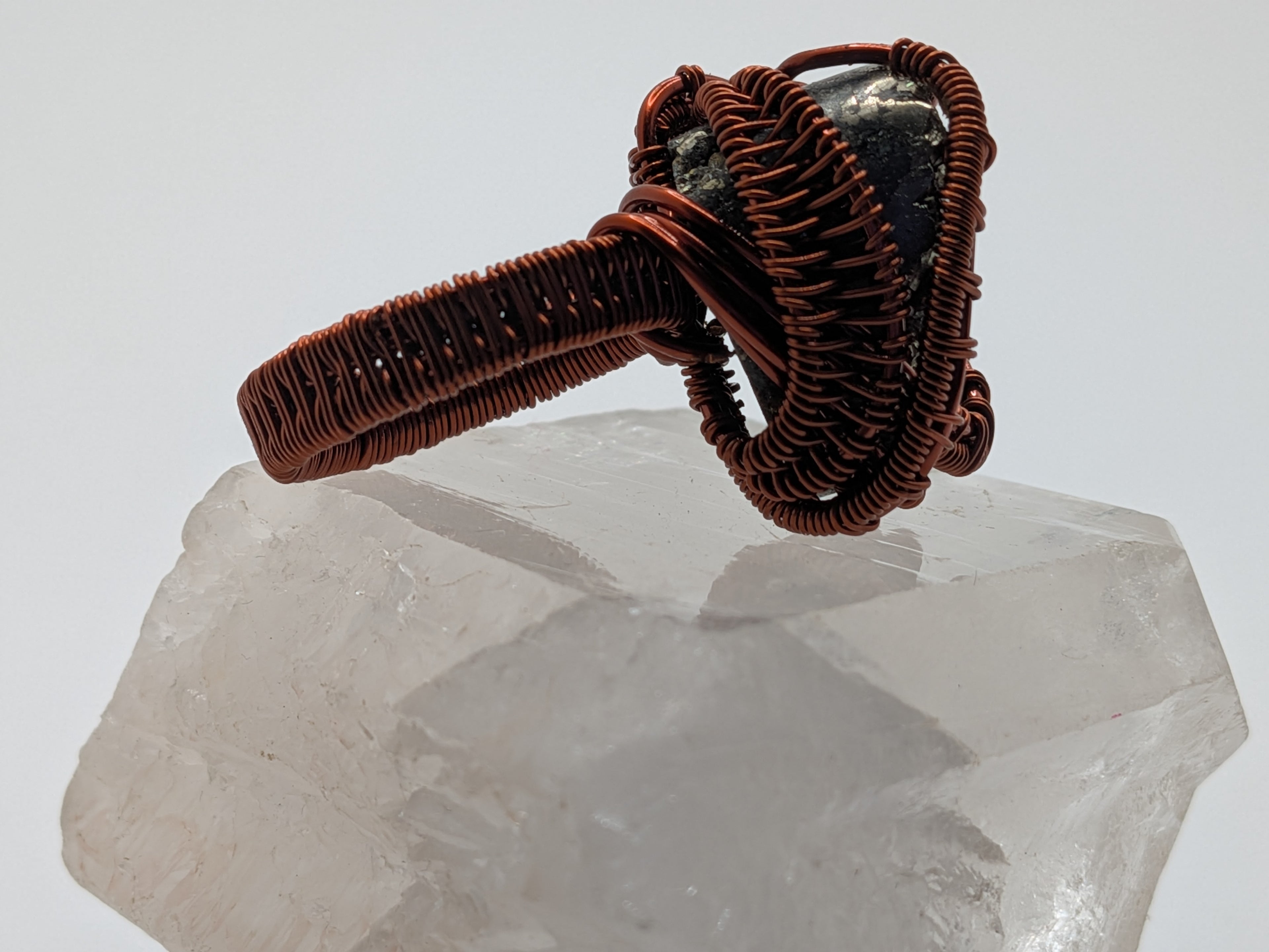 Wusah Hand wrapped Copper Pyrite Statement Ring (2) $111
