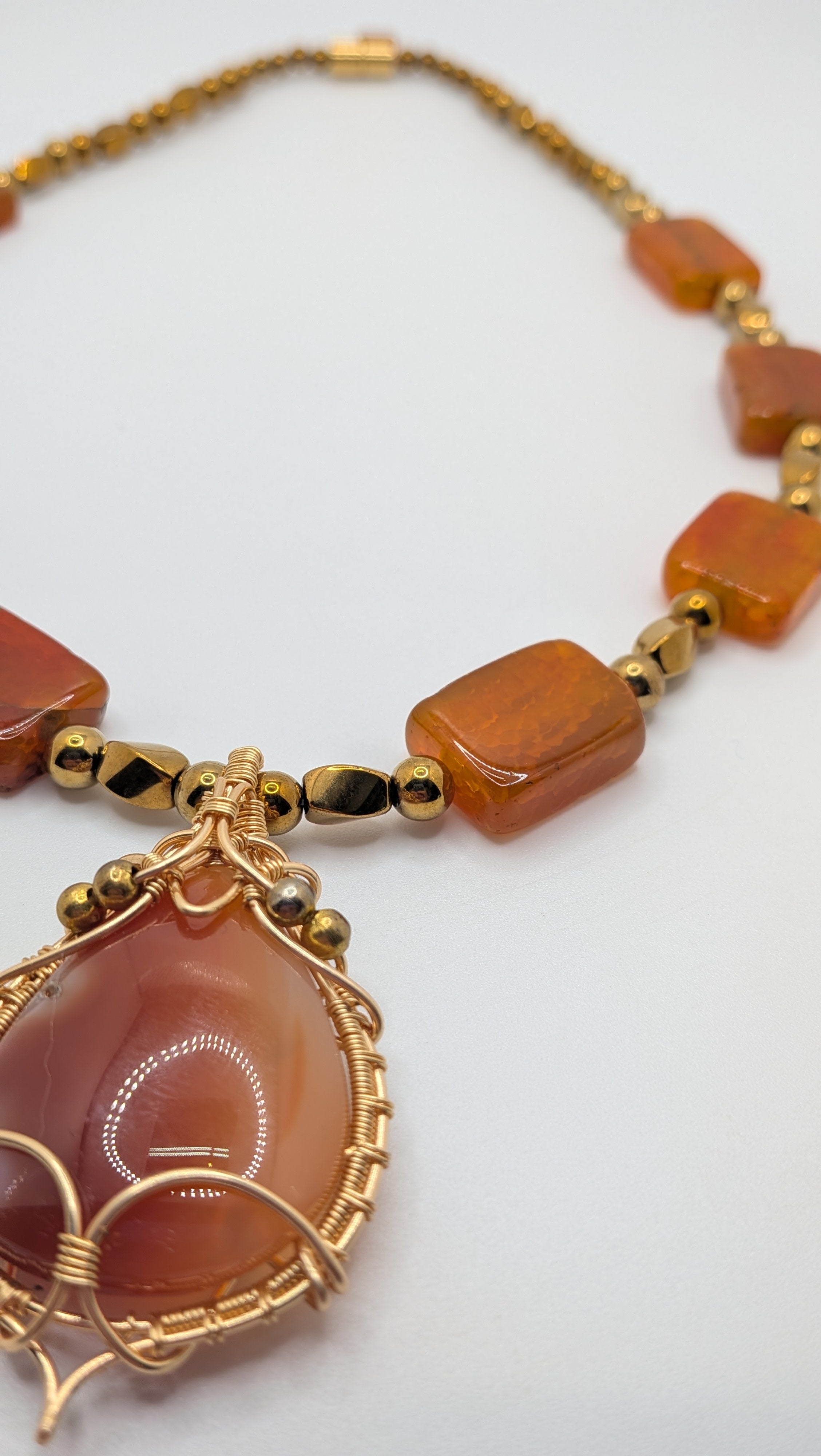 WuSah Agate and Gold Plated Hematite necklace 19.5 inches