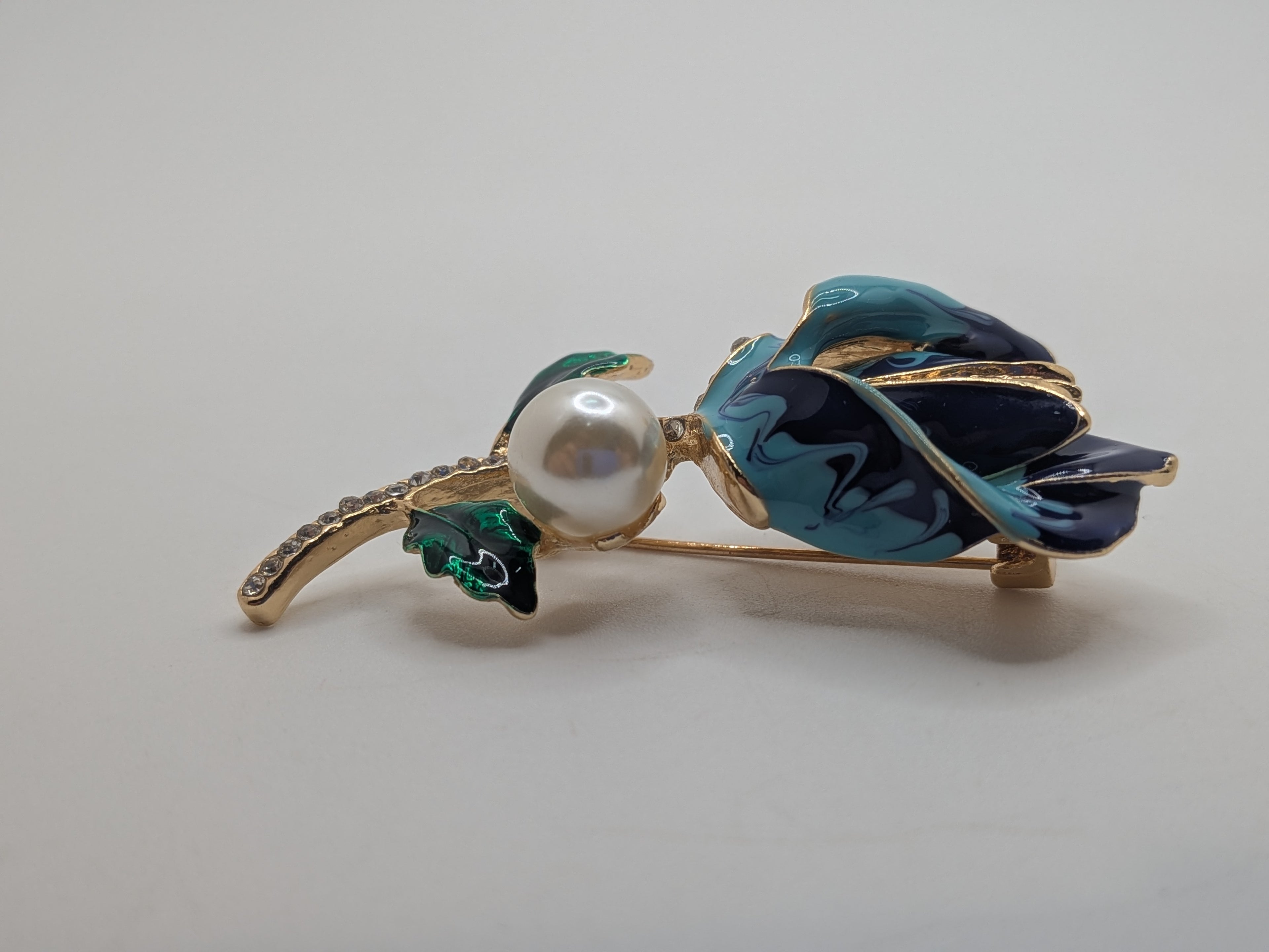 KULLI Atelier Blue Rose & Pearl Fashion Brooch — $25