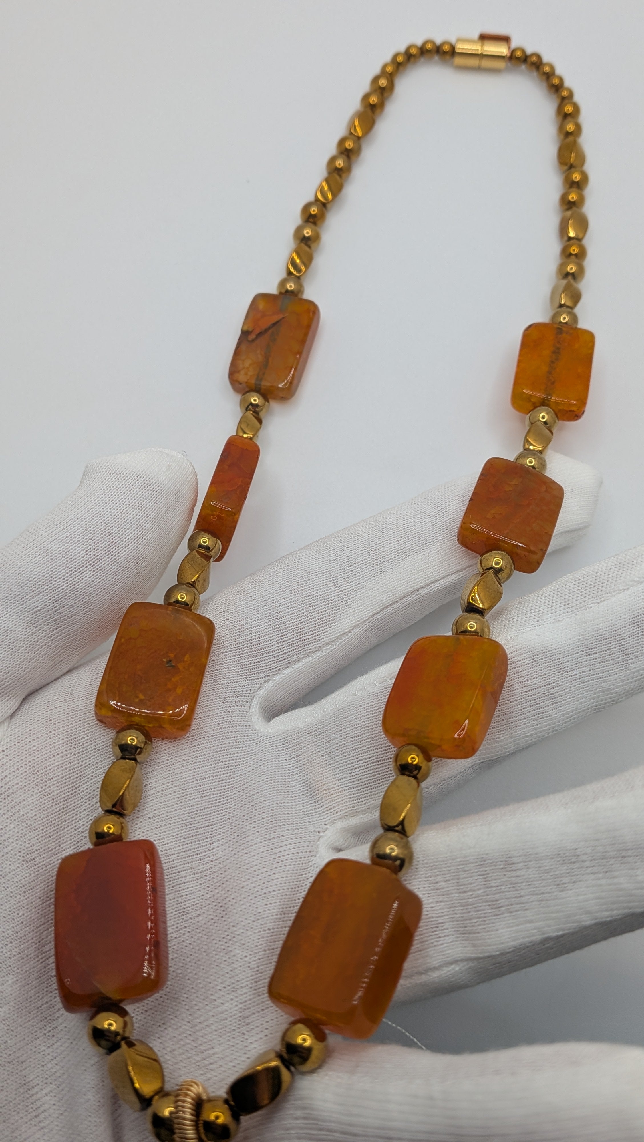 WuSah Agate and Gold Plated Hematite necklace 19.5 inches