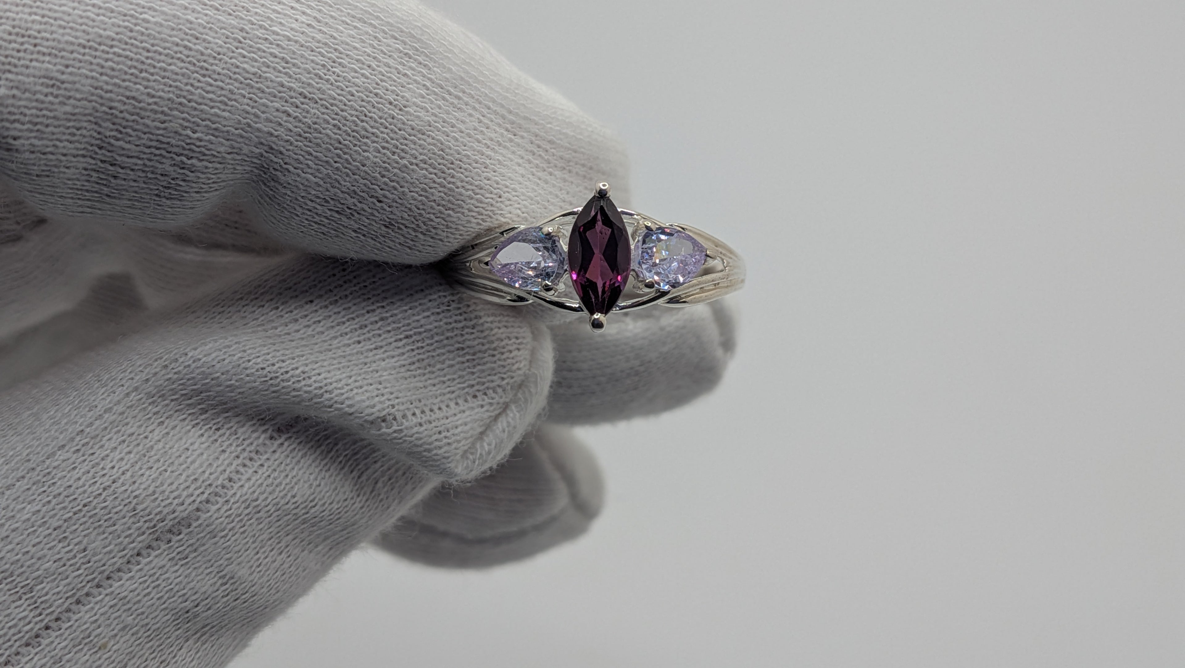 Sterling Silver Lab Marquise Amethyst Size 8