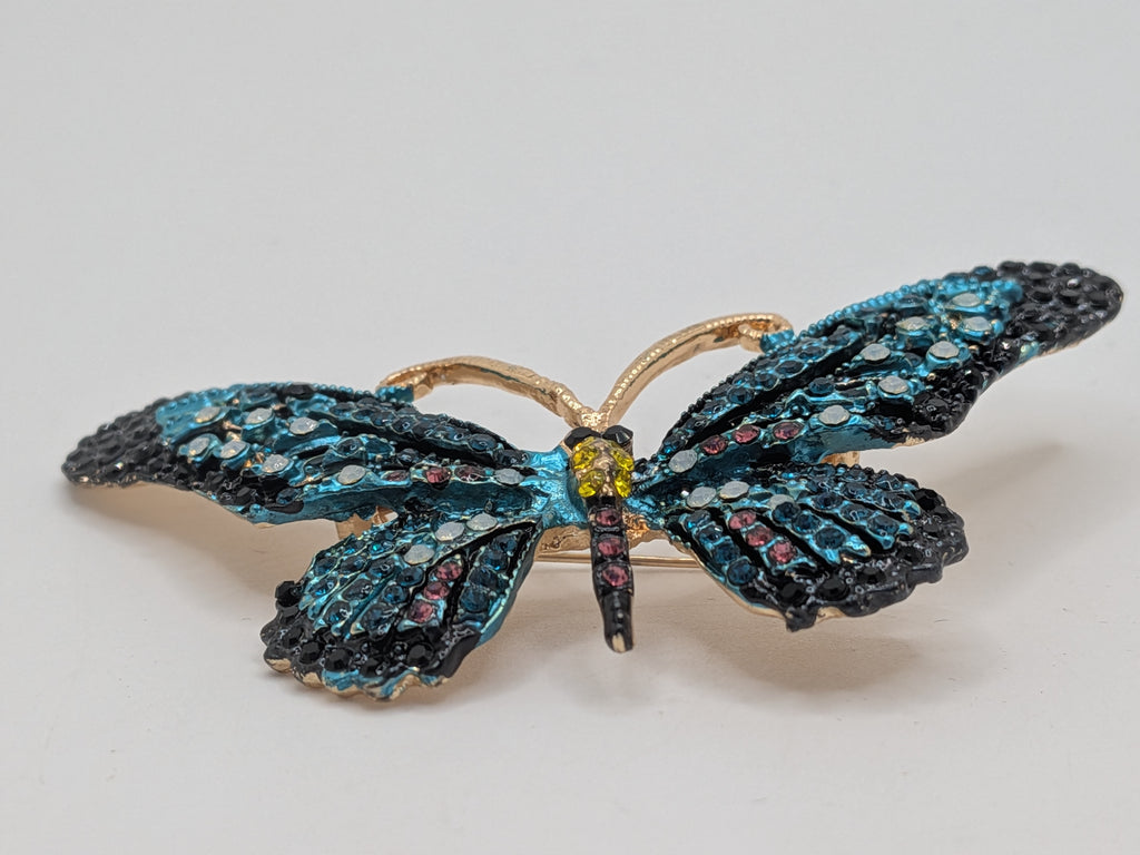 Midnight Blue Butterfly Rhinestone Brooch — $25
