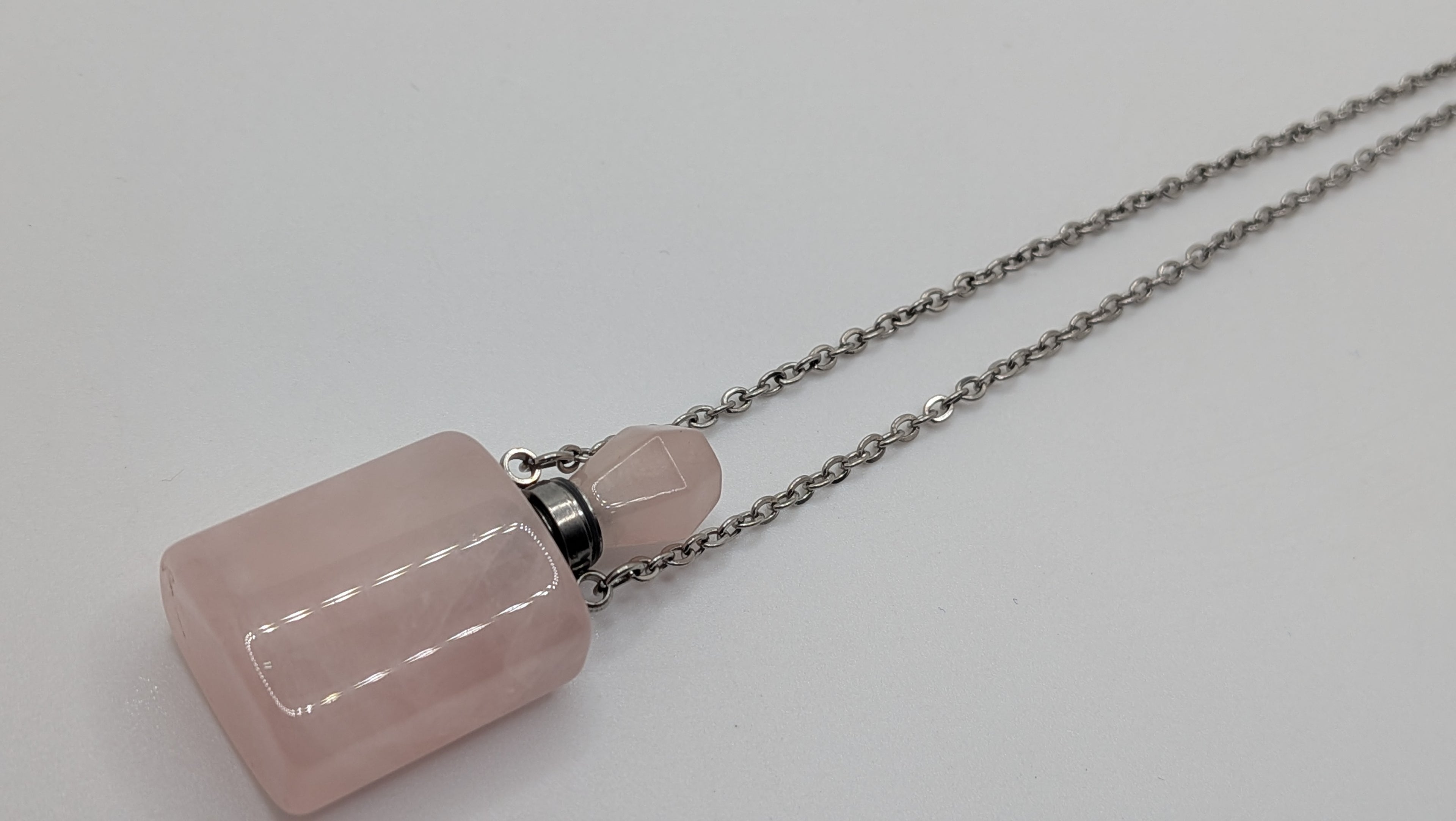 Pink Quartz Perfume Bottle Necklace