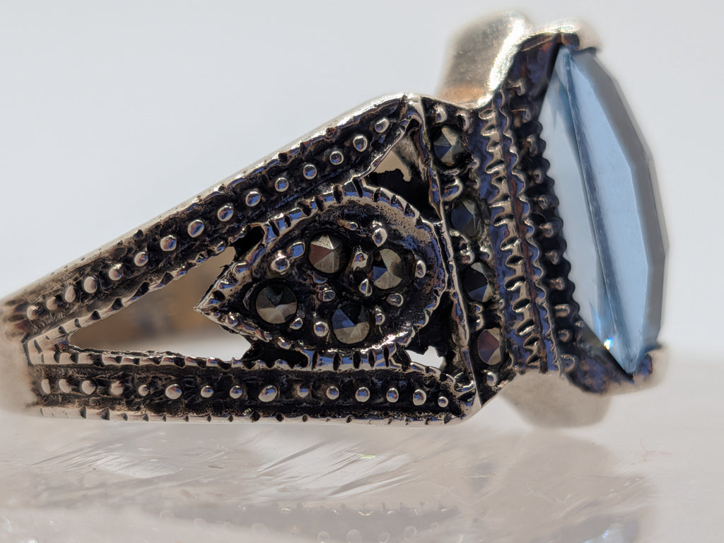 Blue Topaz & Marcasite Sterling Silver Ring $265 Her Jeweler