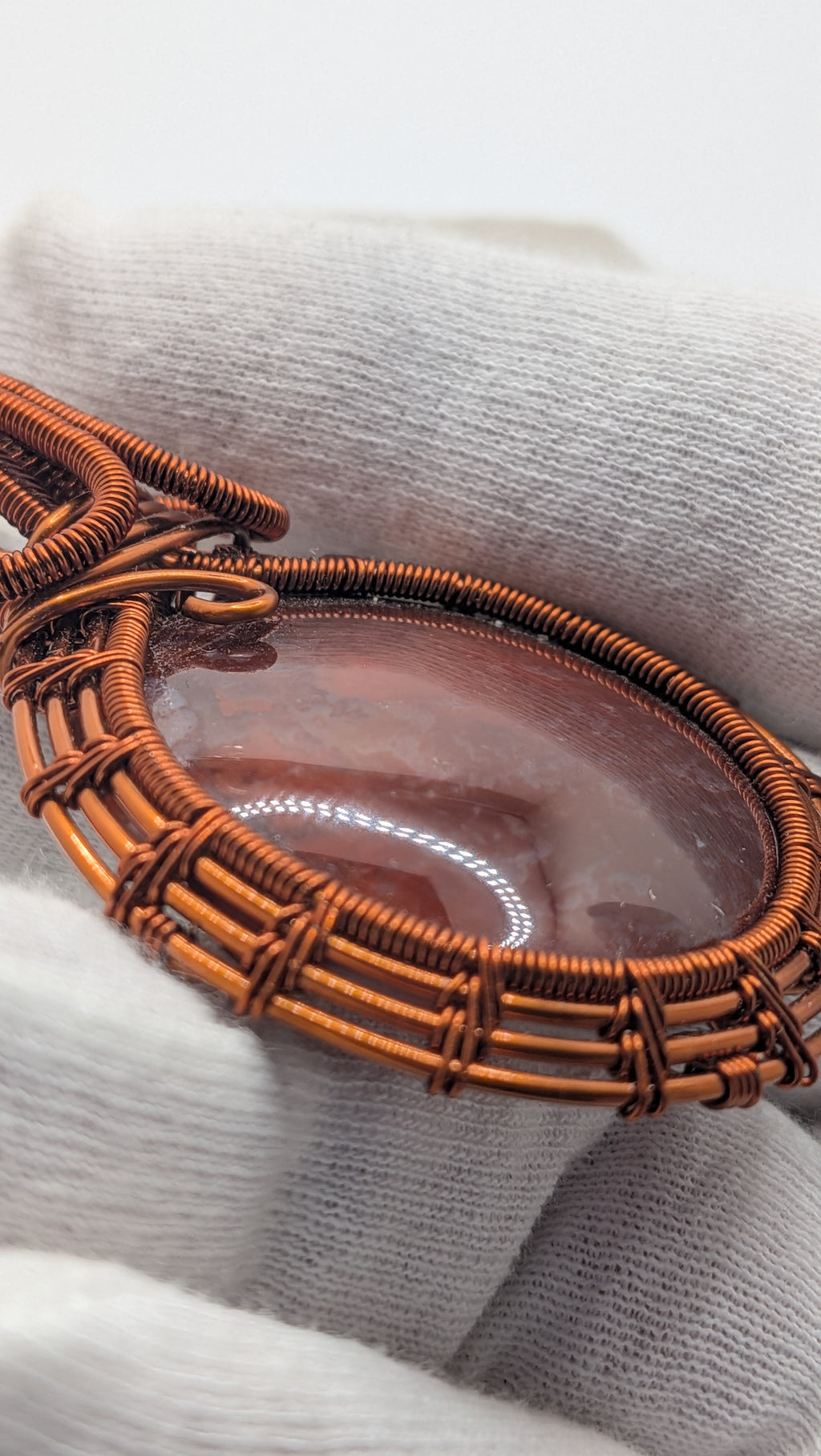 Large Round Shaped Carnelian Copper Pendant by Wu-Sah Designs