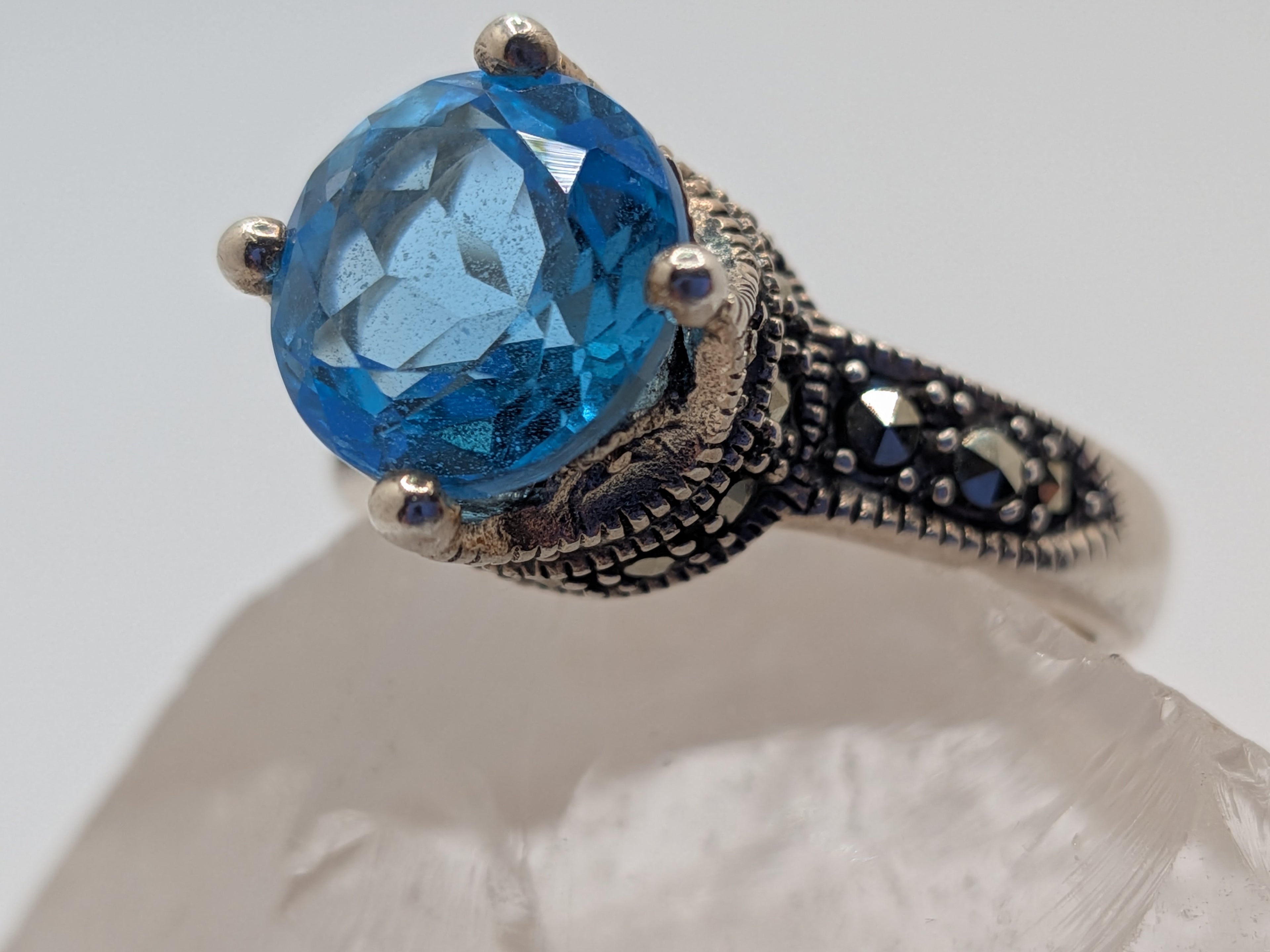 Blue Topaz & Marcasite Sterling Silver Ring Price: $325 Her Jeweler