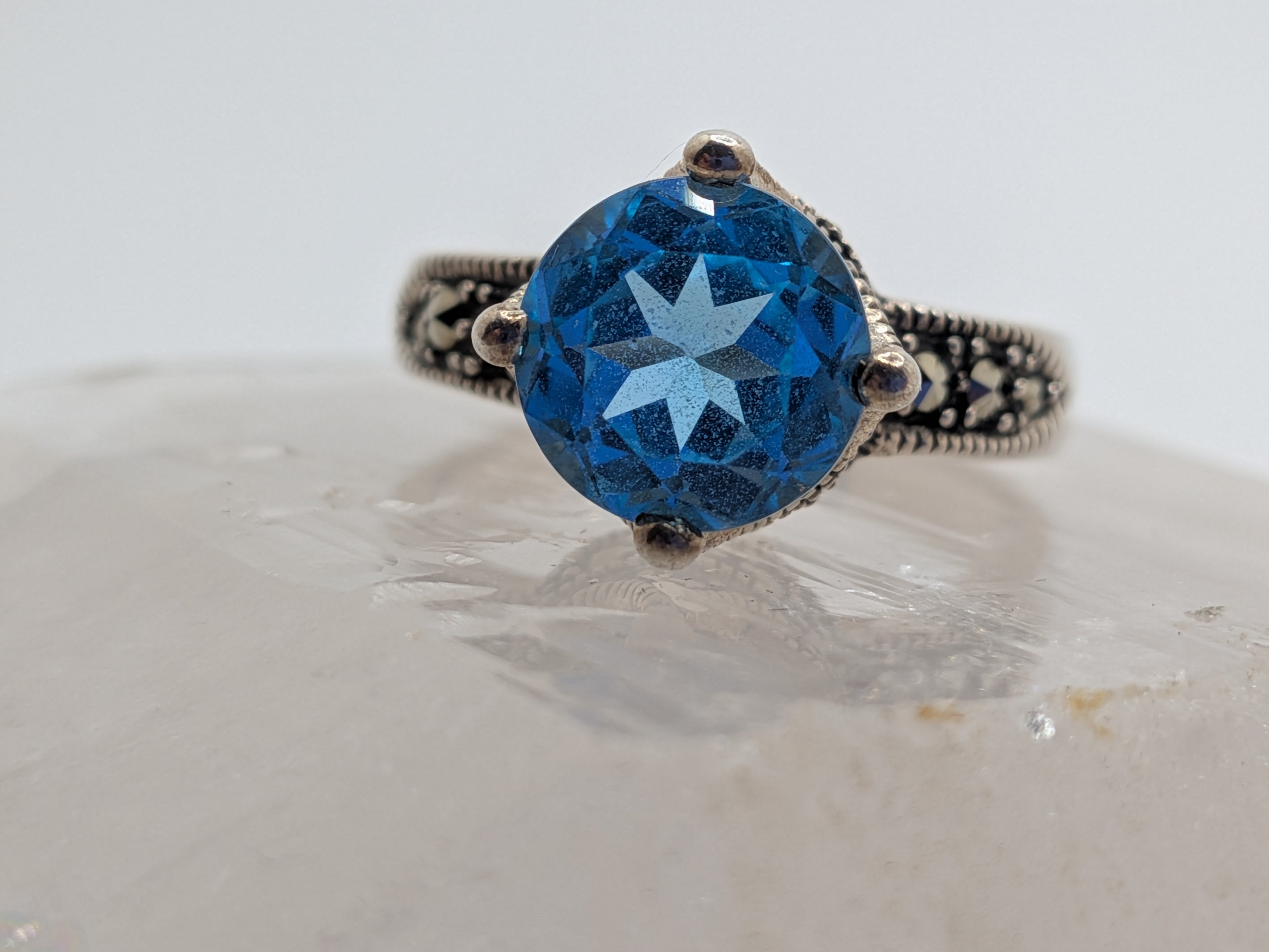 Blue Topaz & Marcasite Sterling Silver Ring Price: $325 Her Jeweler