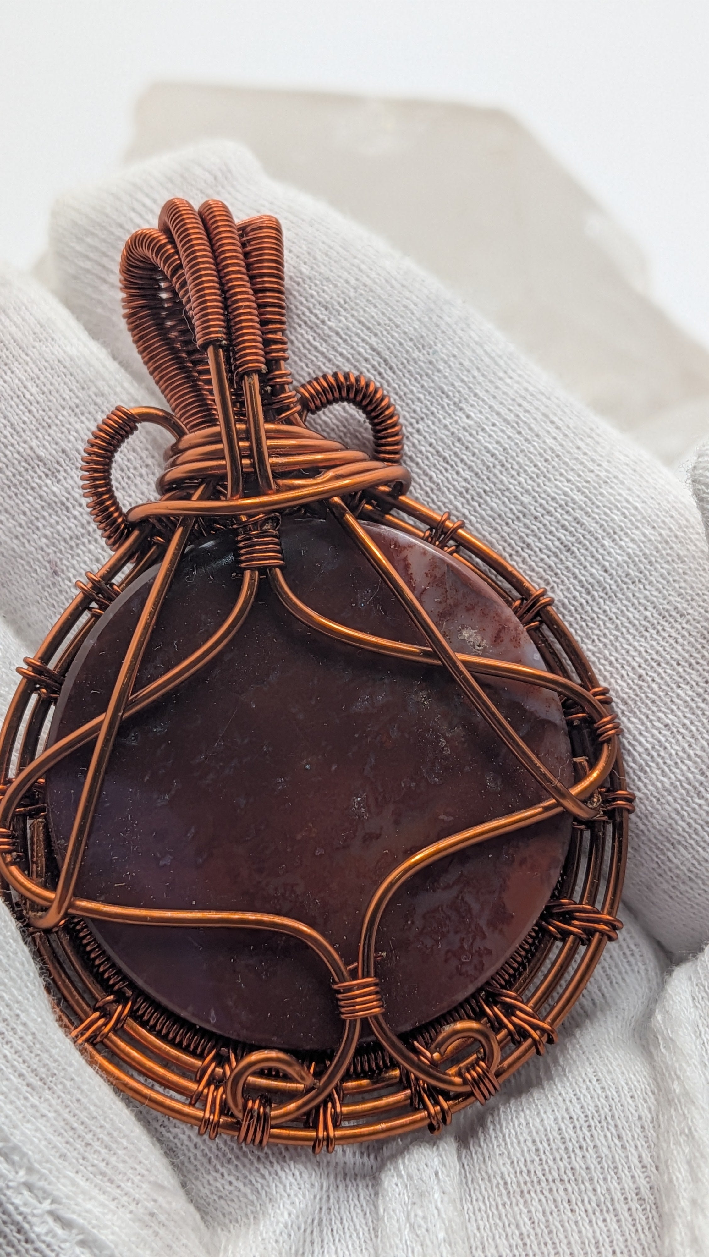 Large Round Shaped Carnelian Copper Pendant by Wu-Sah Designs