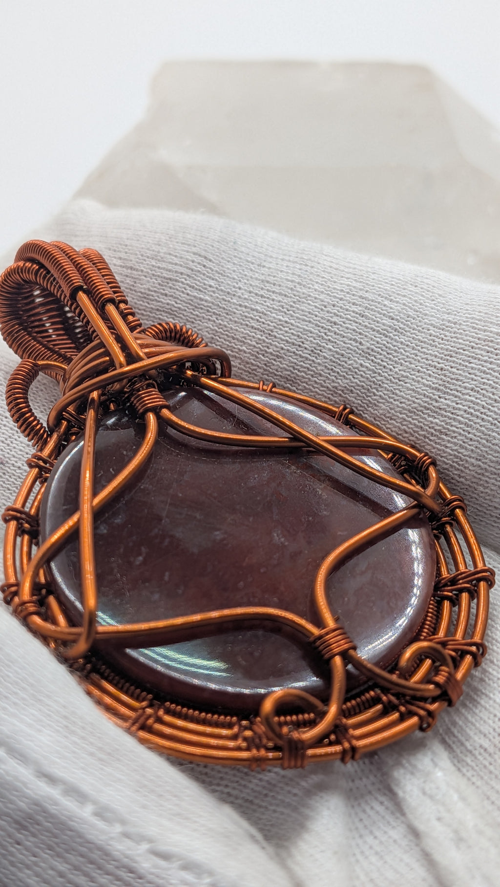 Large Round Shaped Carnelian Copper Pendant by Wu-Sah Designs