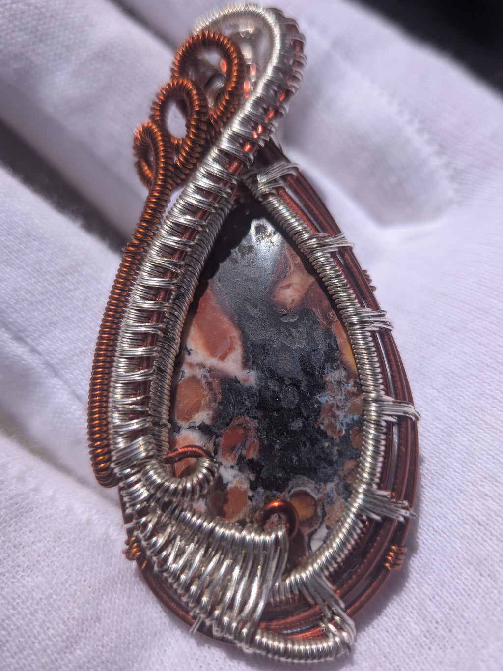 Wusah Designs Jasper Pendant in Copper & Silver Wire $95