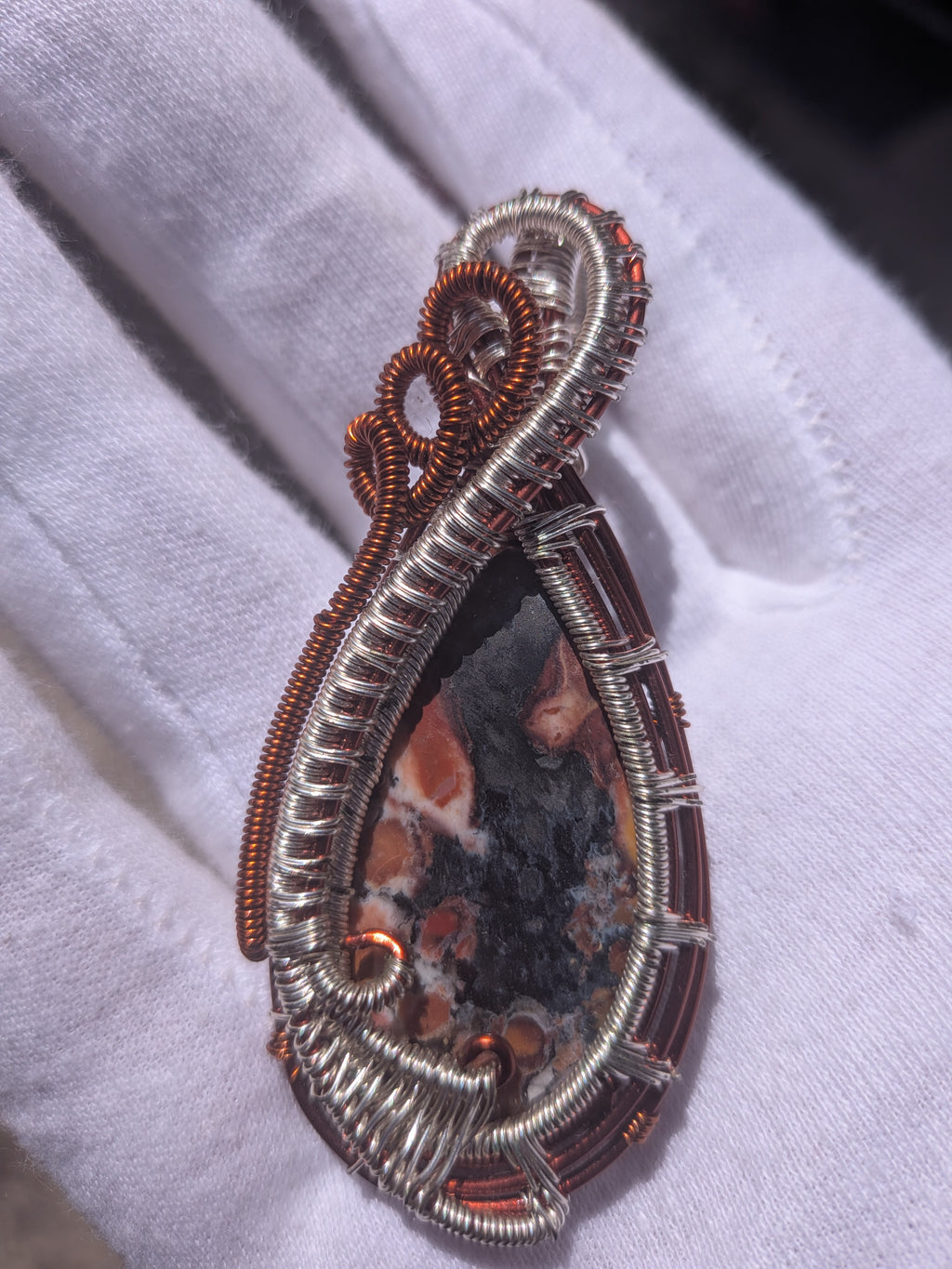 Wusah Designs Jasper Pendant in Copper & Silver Wire $95