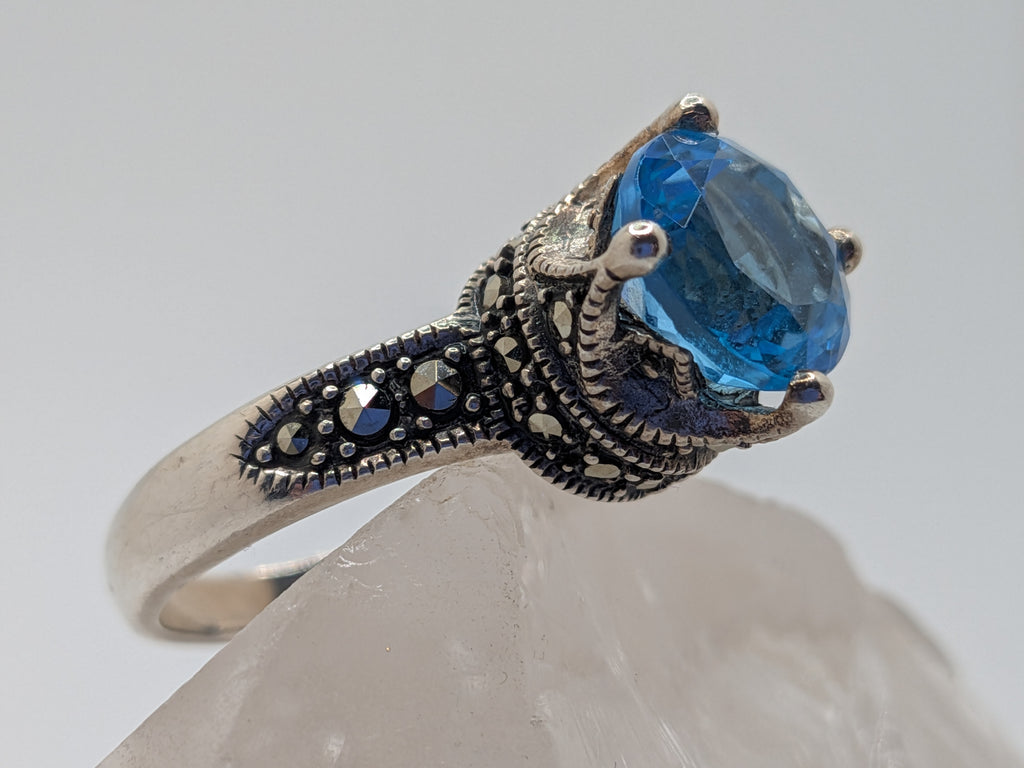 Blue Topaz & Marcasite Sterling Silver Ring Price: $325 Her Jeweler