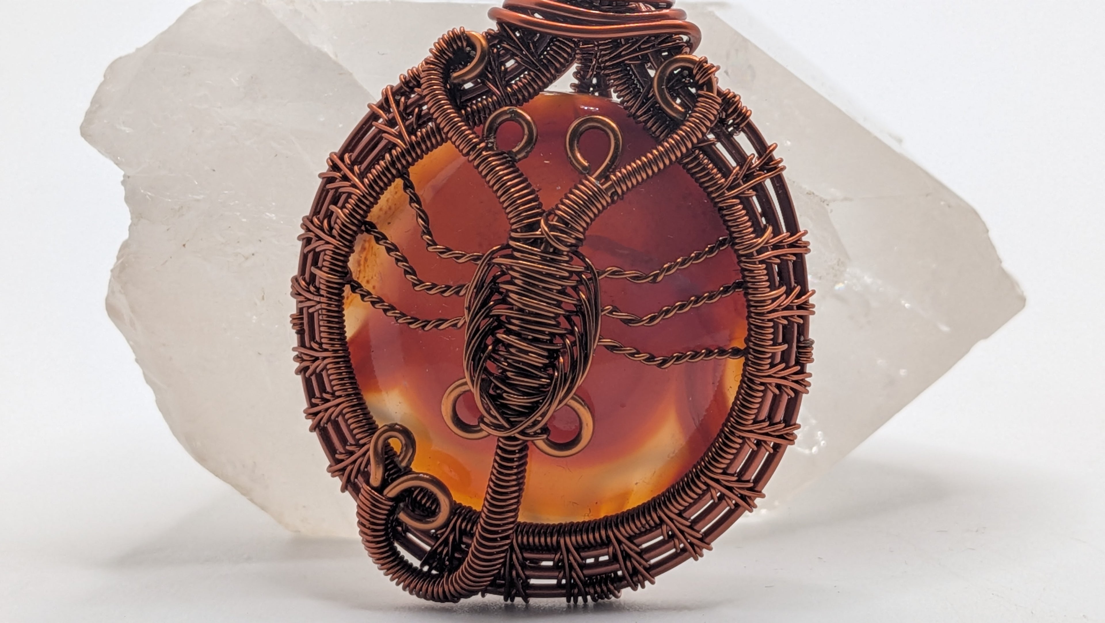 Scorpion with Round Shaped Carnelian Copper Pendant by Wu-Sah Designs