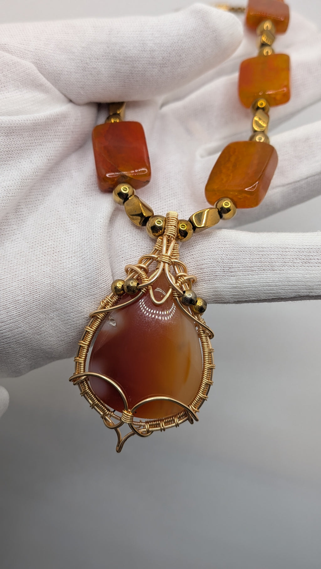 WuSah Agate and Gold Plated Hematite necklace 19.5 inches