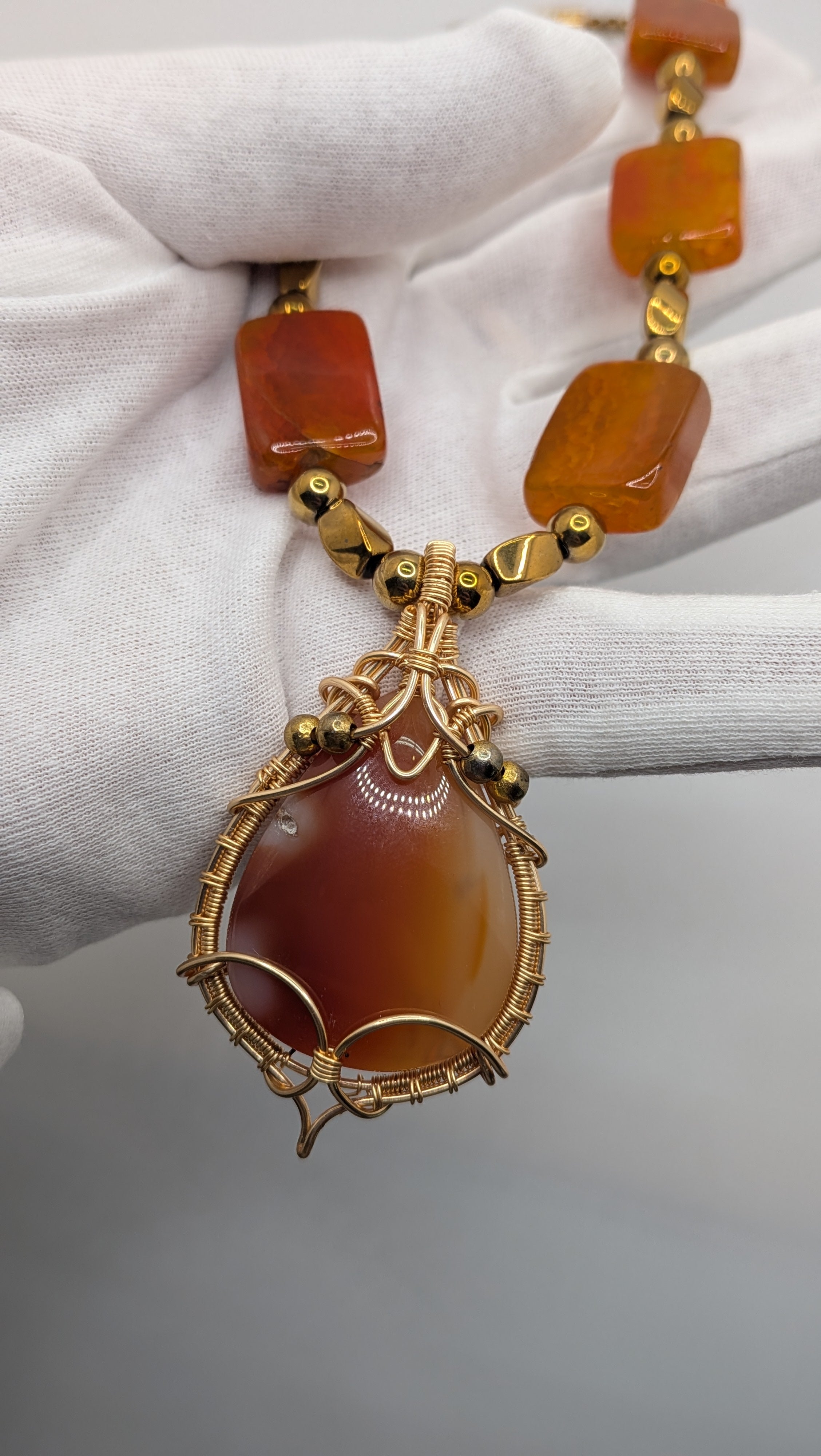 WuSah Agate and Gold Plated Hematite necklace 19.5 inches