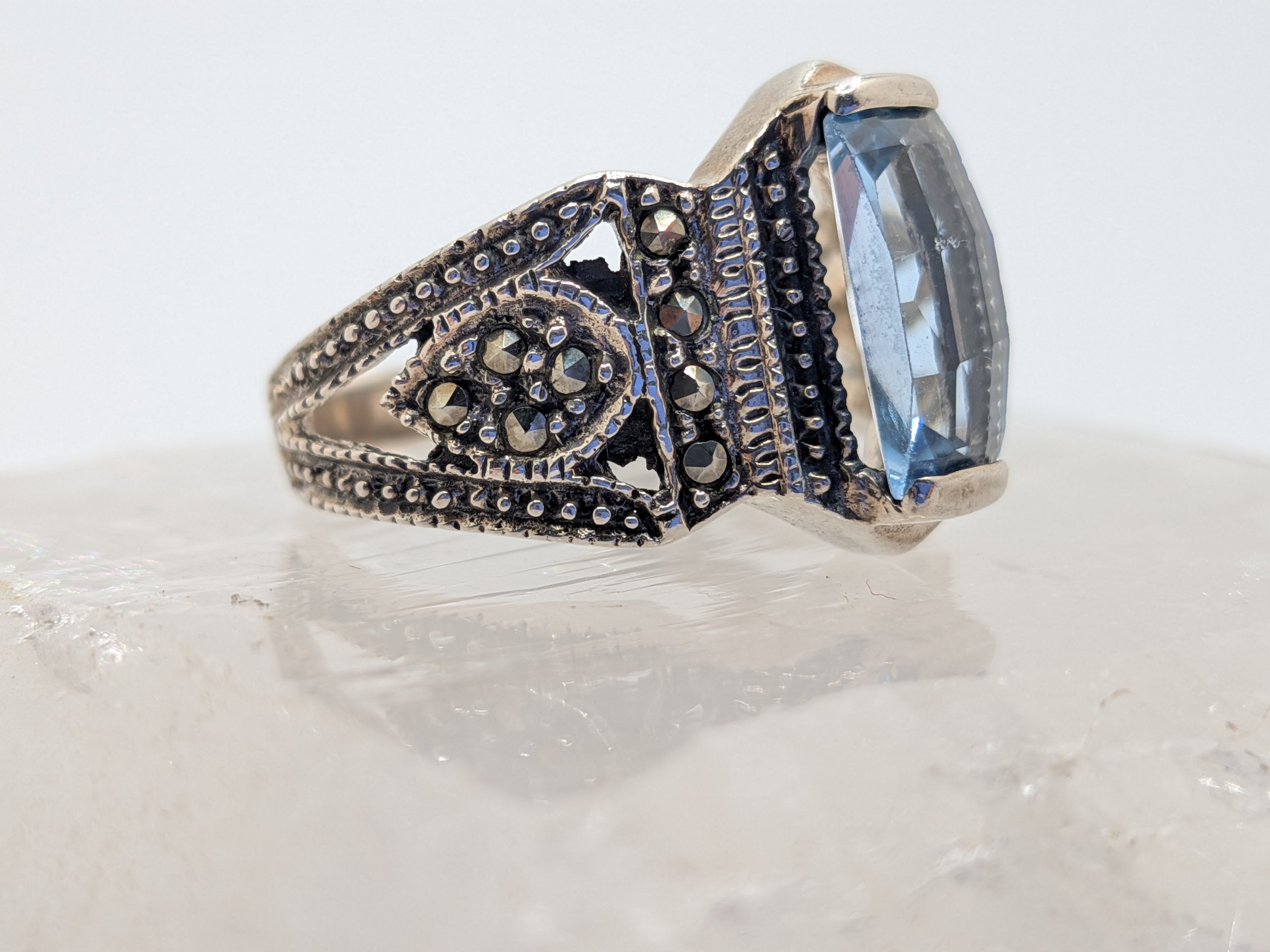 Blue Topaz & Marcasite Sterling Silver Ring $265 Her Jeweler