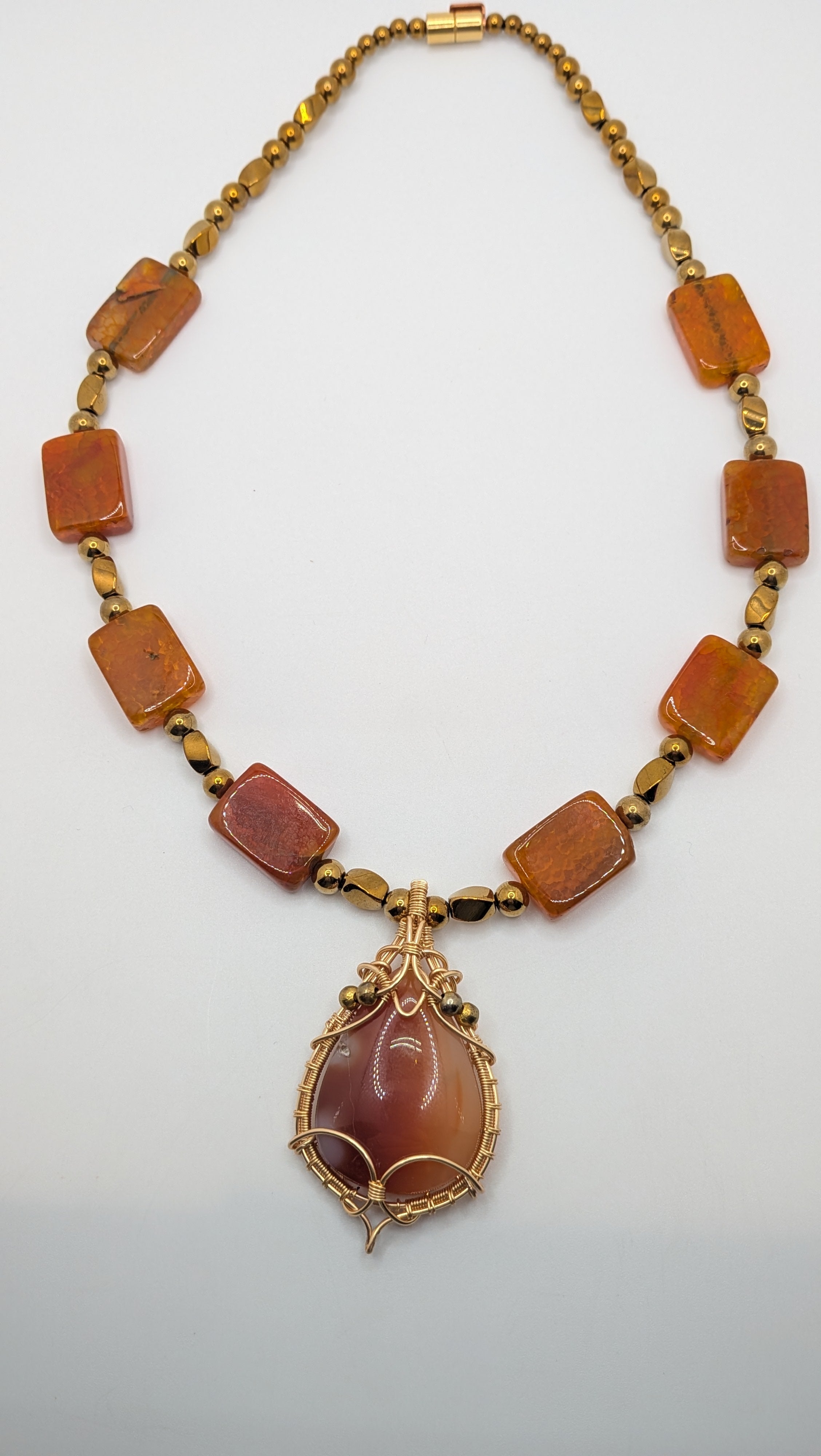WuSah Agate and Gold Plated Hematite necklace 19.5 inches