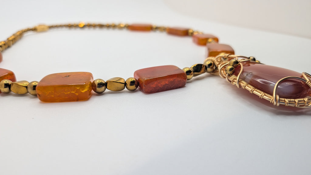 WuSah Agate and Gold Plated Hematite necklace 19.5 inches