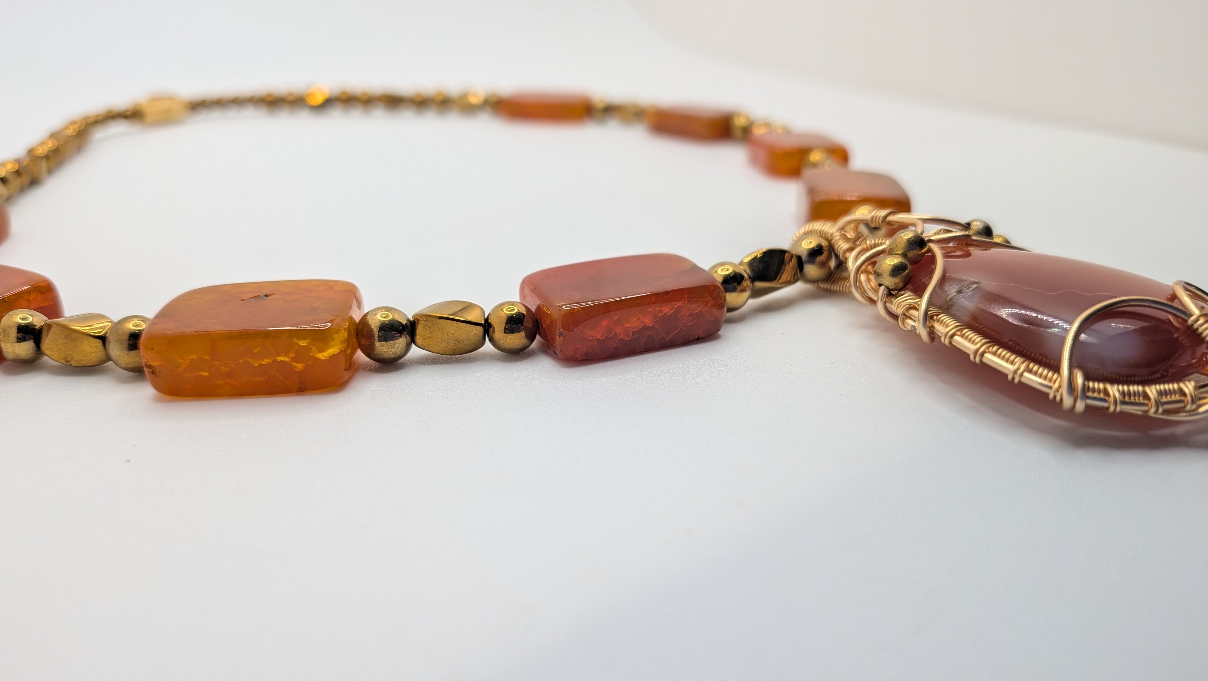 WuSah Agate and Gold Plated Hematite necklace 19.5 inches