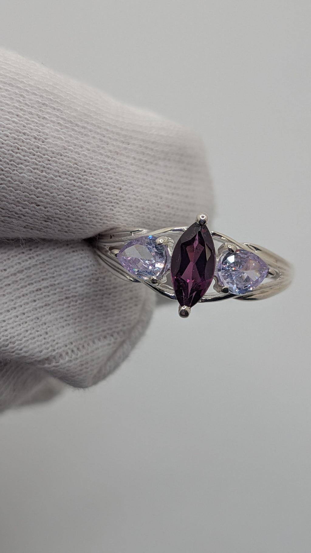 Sterling Silver Lab Marquise Amethyst Size 8