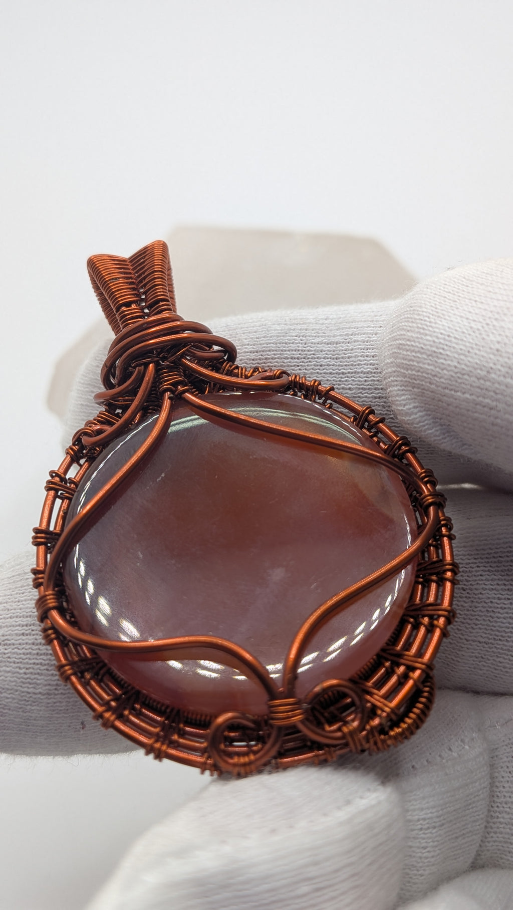 Scorpion with Round Shaped Carnelian Copper Pendant by Wu-Sah Designs