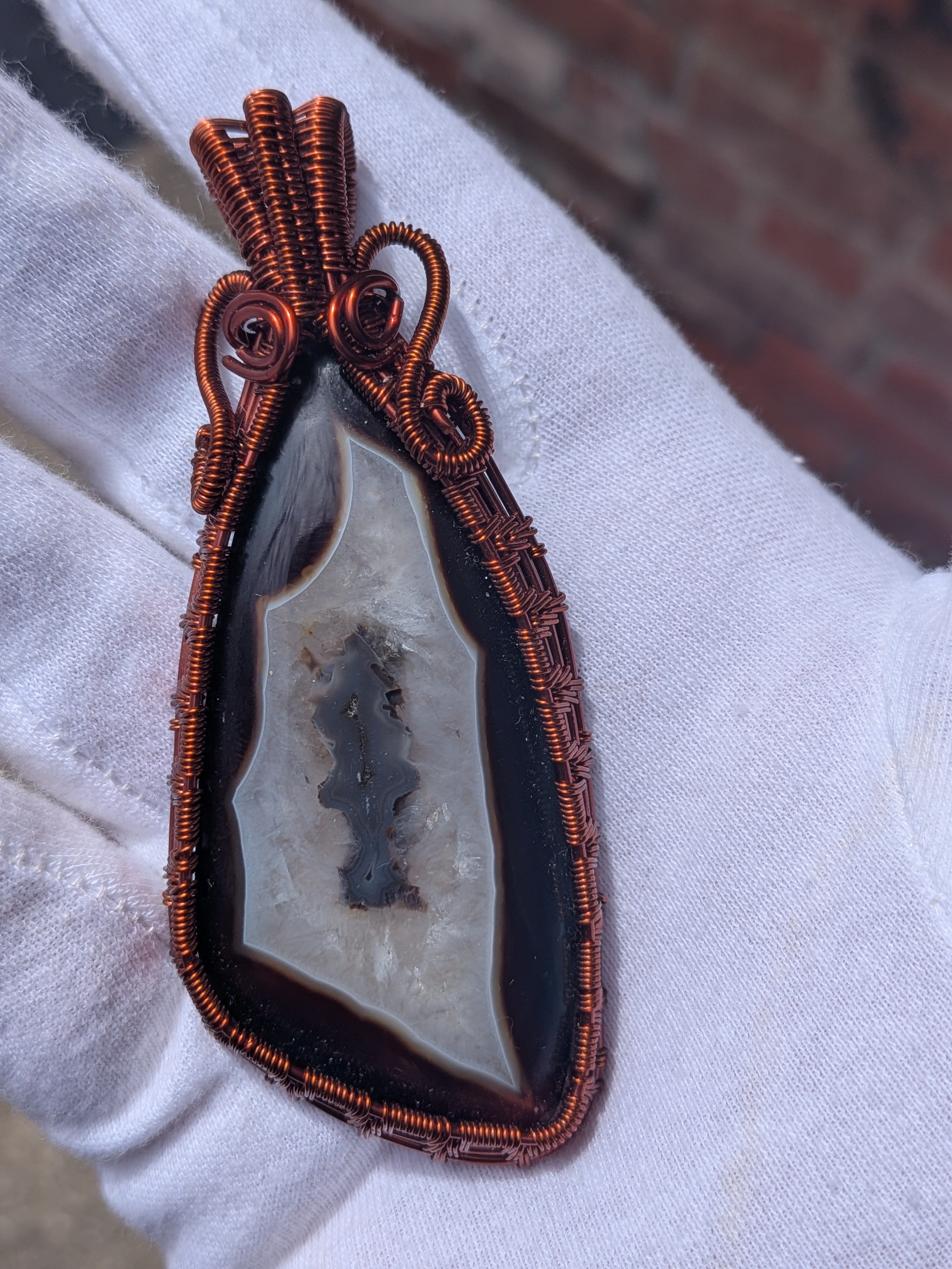Wusah Designs Agate Pendant in Pure Copper $125