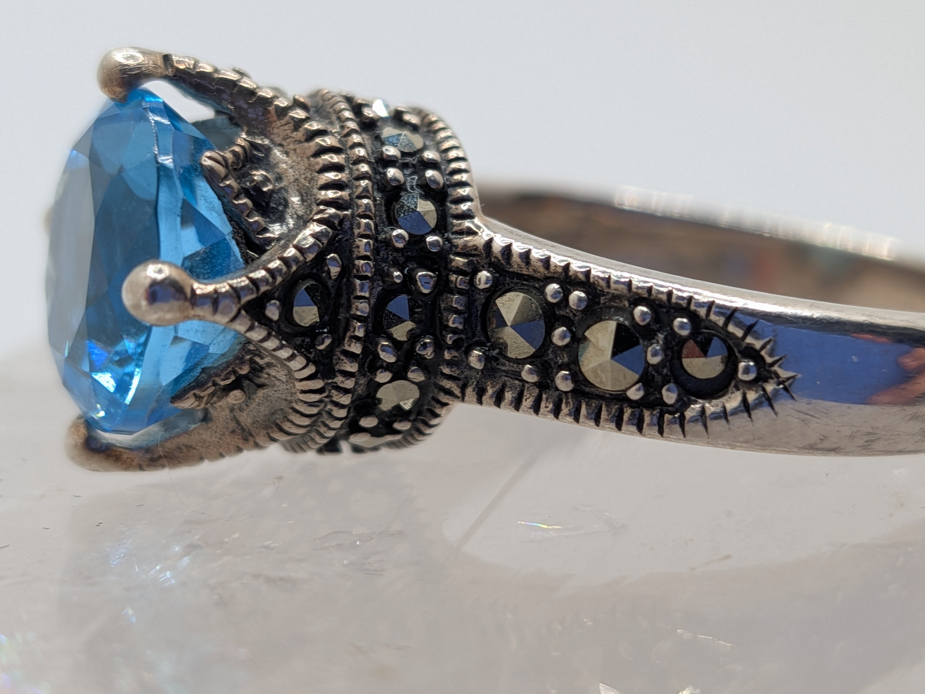 Blue Topaz & Marcasite Sterling Silver Ring Price: $325 Her Jeweler