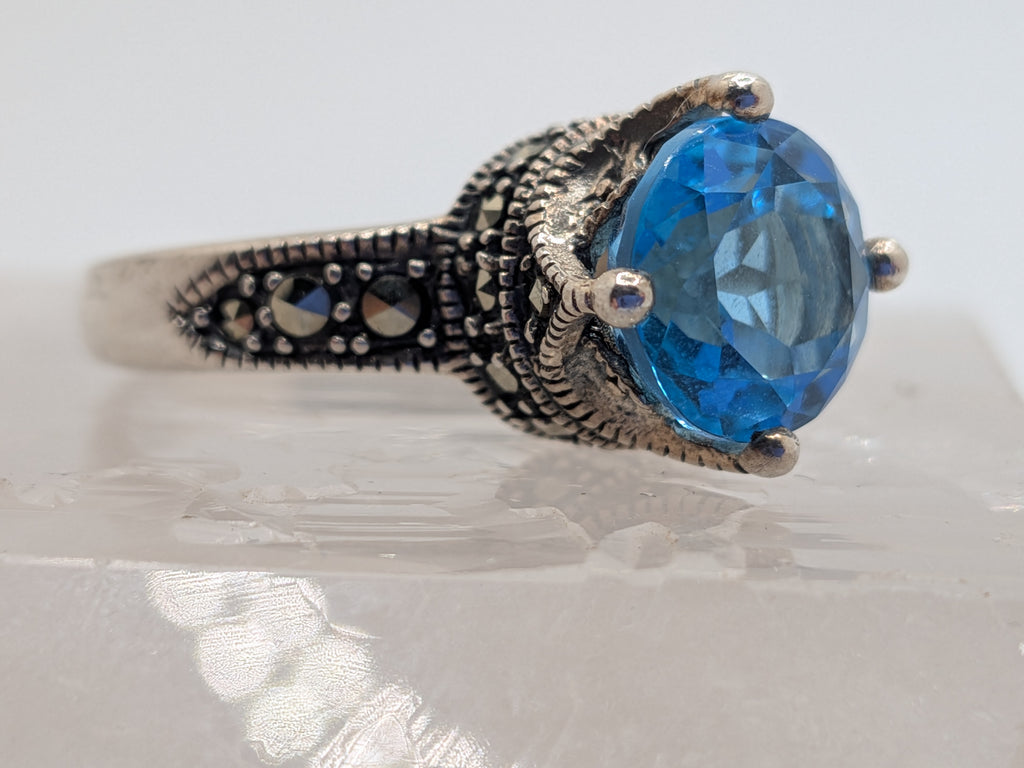 Blue Topaz & Marcasite Sterling Silver Ring Price: $325 Her Jeweler