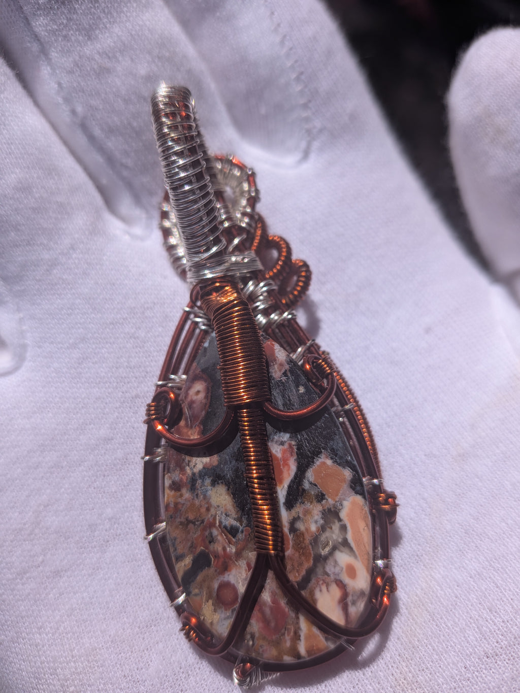 Wusah Designs Jasper Pendant in Copper & Silver Wire $95