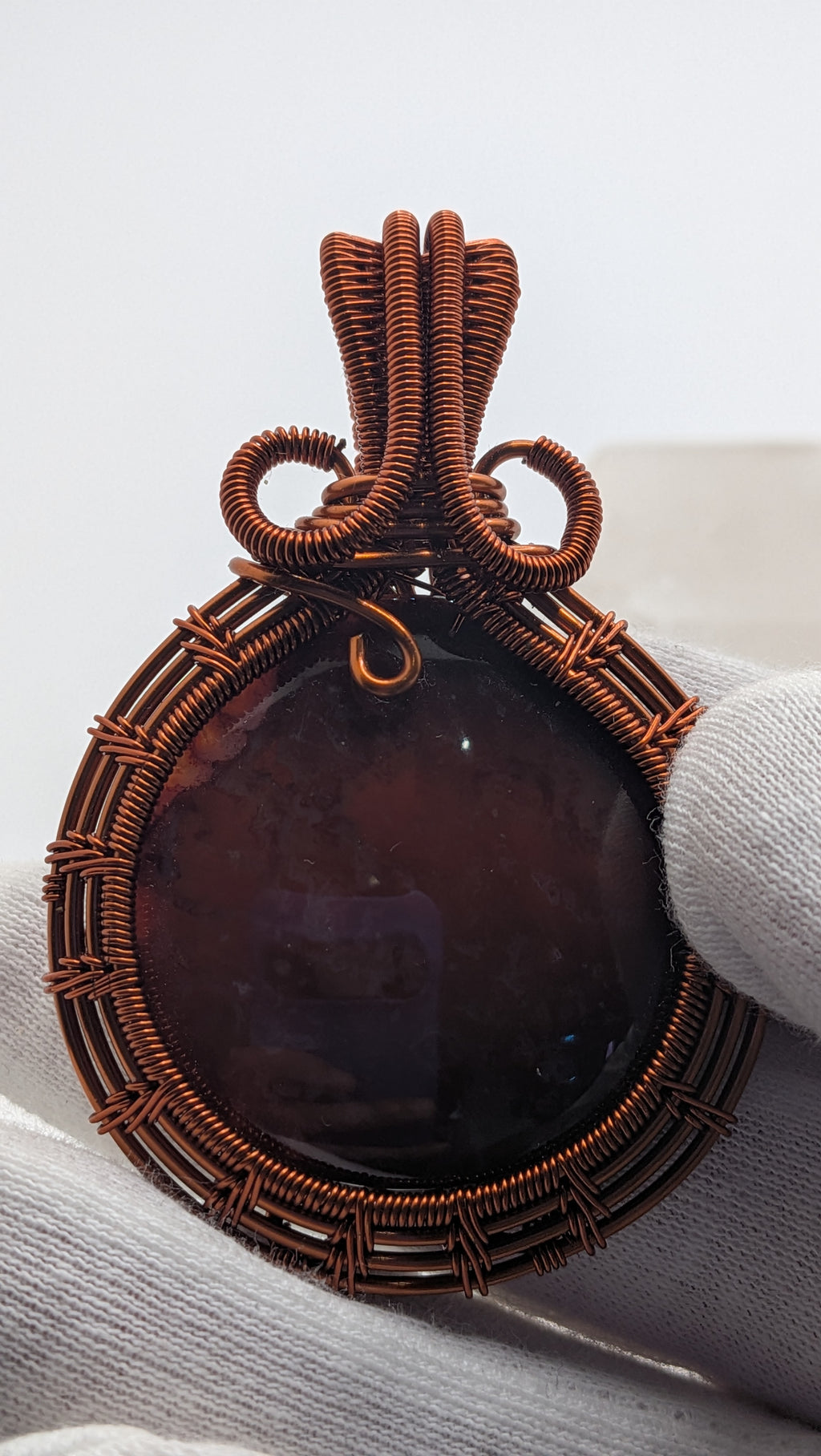 Large Round Shaped Carnelian Copper Pendant by Wu-Sah Designs
