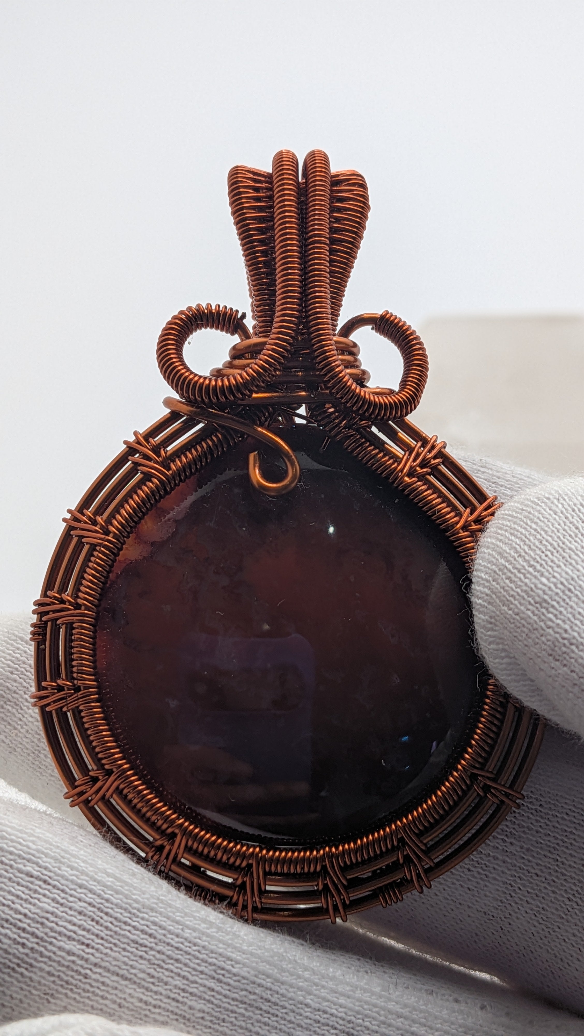Large Round Shaped Carnelian Copper Pendant by Wu-Sah Designs