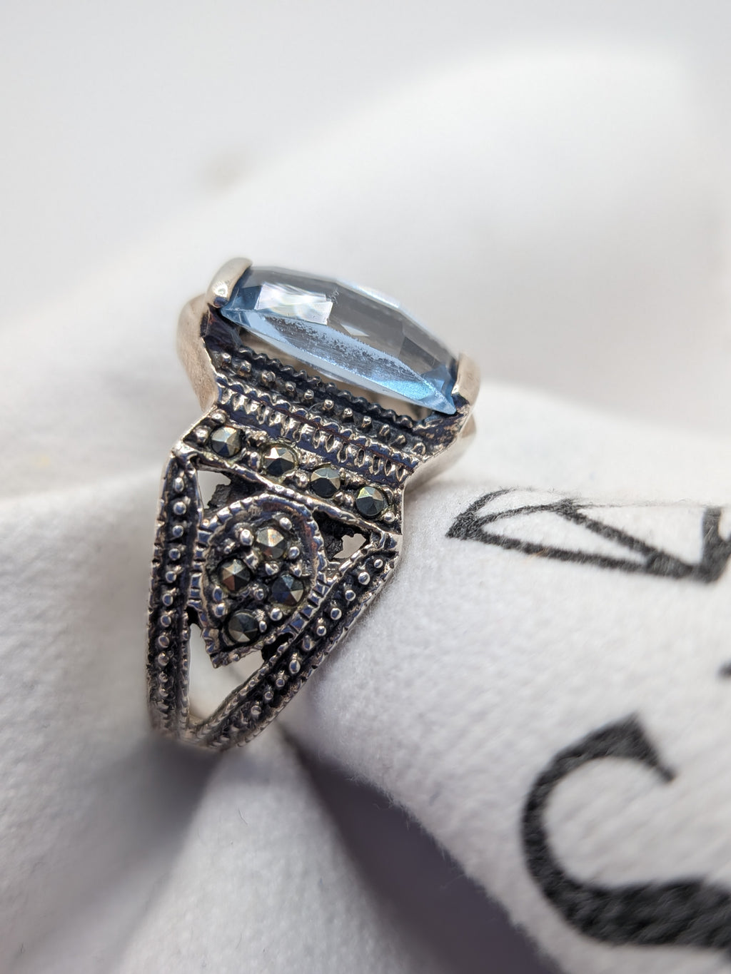 Blue Topaz & Marcasite Sterling Silver Ring $265 Her Jeweler