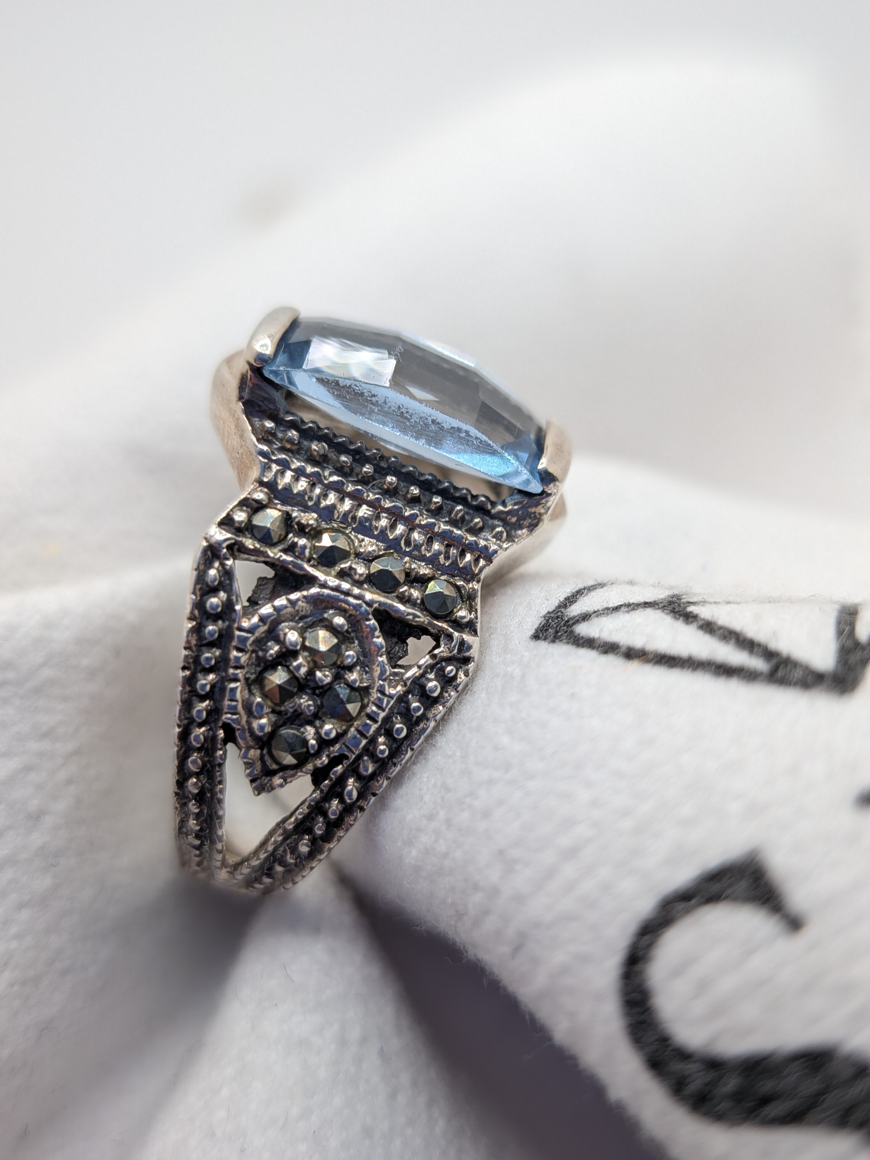 Blue Topaz & Marcasite Sterling Silver Ring $265 Her Jeweler