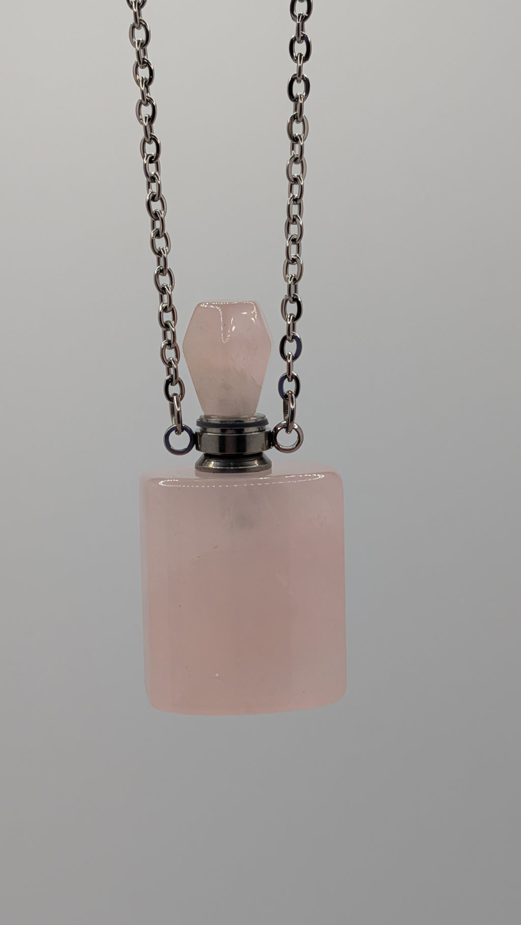 Pink Quartz Perfume Bottle Necklace