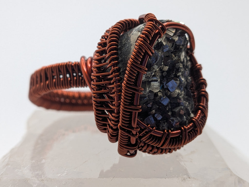 Wusah Hand wrapped Copper Pyrite Statement Ring (2) $111