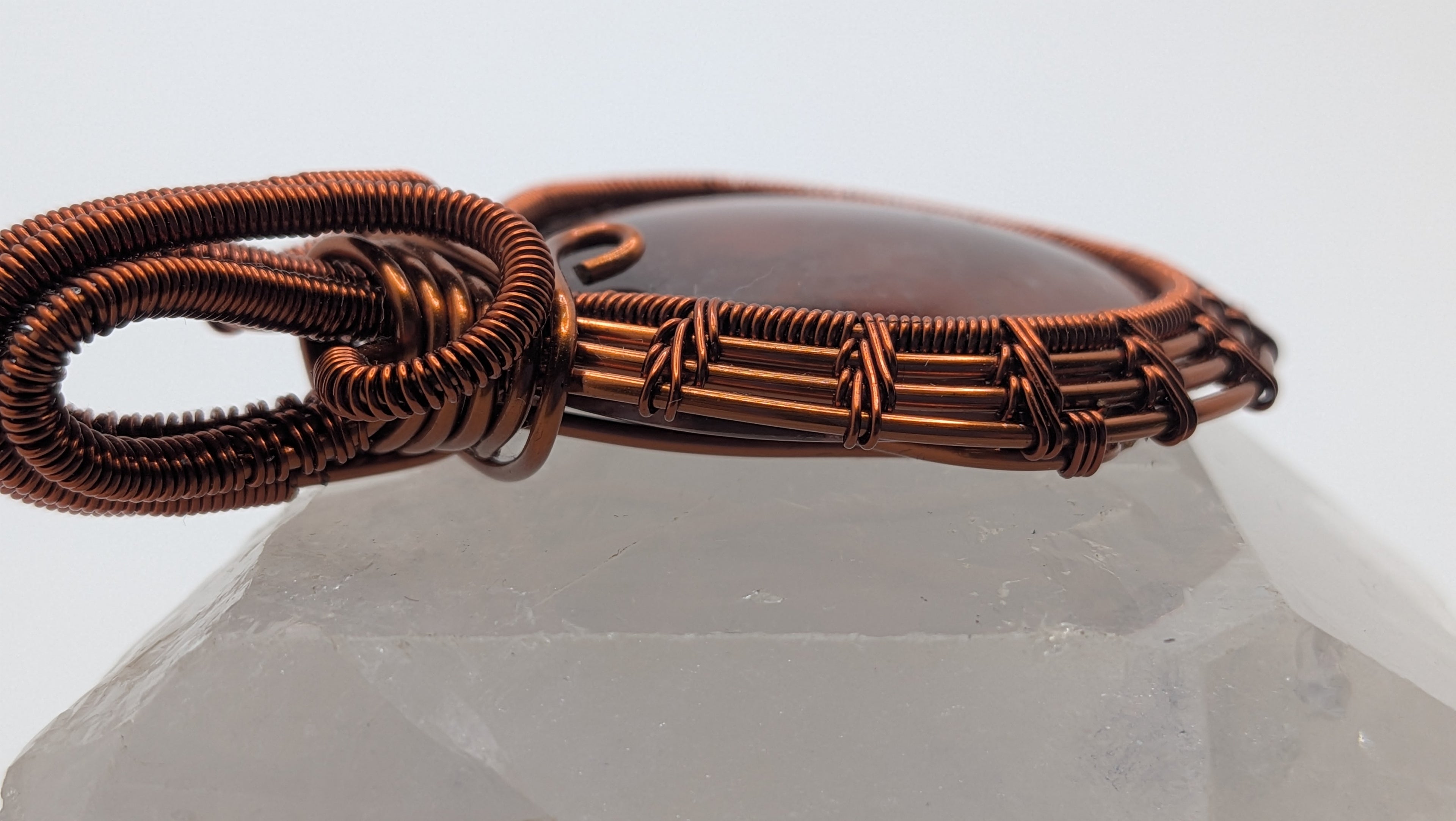 Large Round Shaped Carnelian Copper Pendant by Wu-Sah Designs