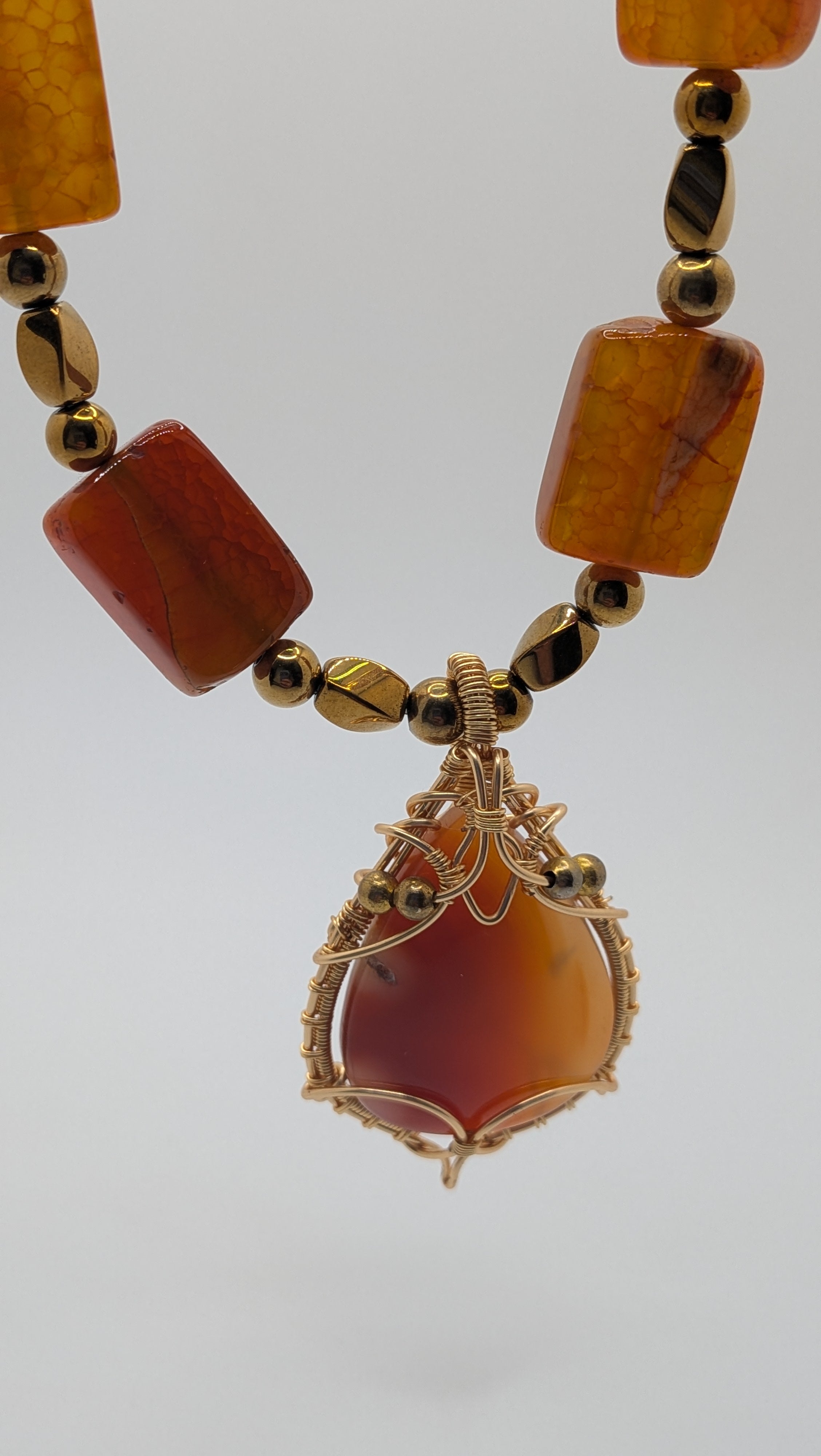 WuSah Agate and Gold Plated Hematite necklace 19.5 inches