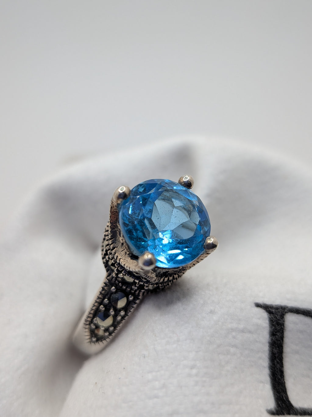Blue Topaz & Marcasite Sterling Silver Ring Price: $325 Her Jeweler